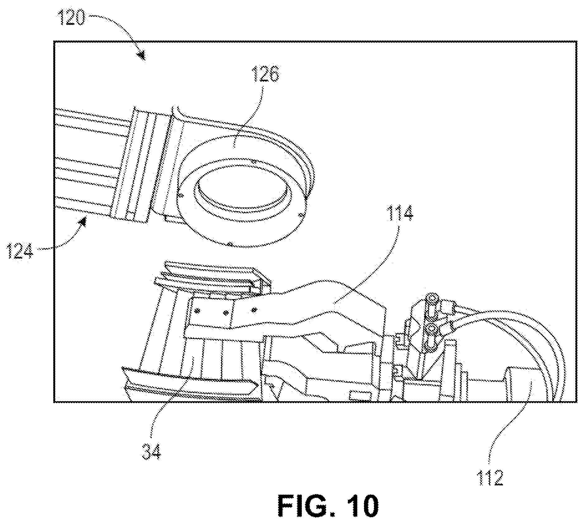 Patent US11781438 Figure 7 – Automated device for inserting sealing pads into one of the sectors of a turbine stator of a turbine