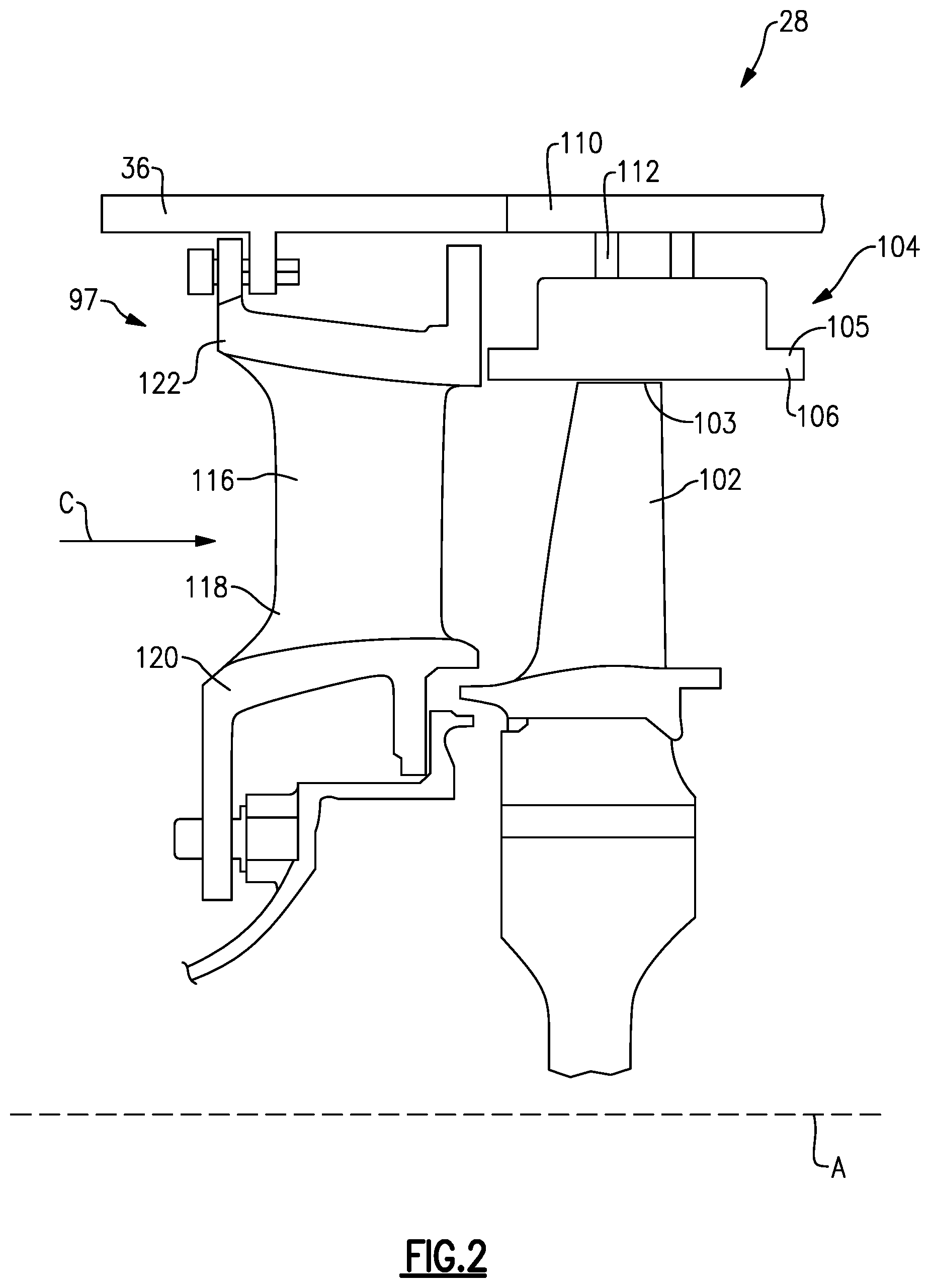 Patent US11781440 Figure 2 – Scalloped mateface seal arrangement for CMC platforms