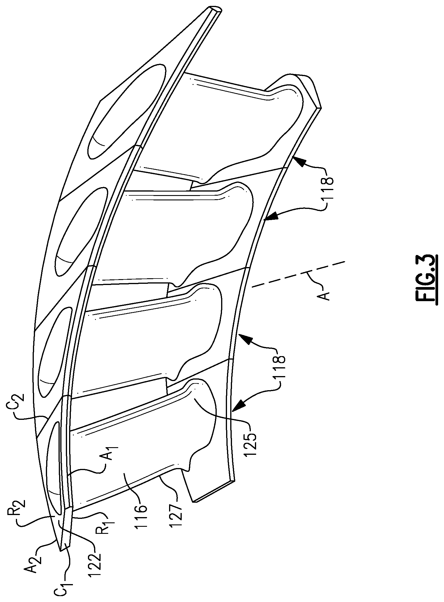 Patent US11781440 Figure 3 – Scalloped mateface seal arrangement for CMC platforms