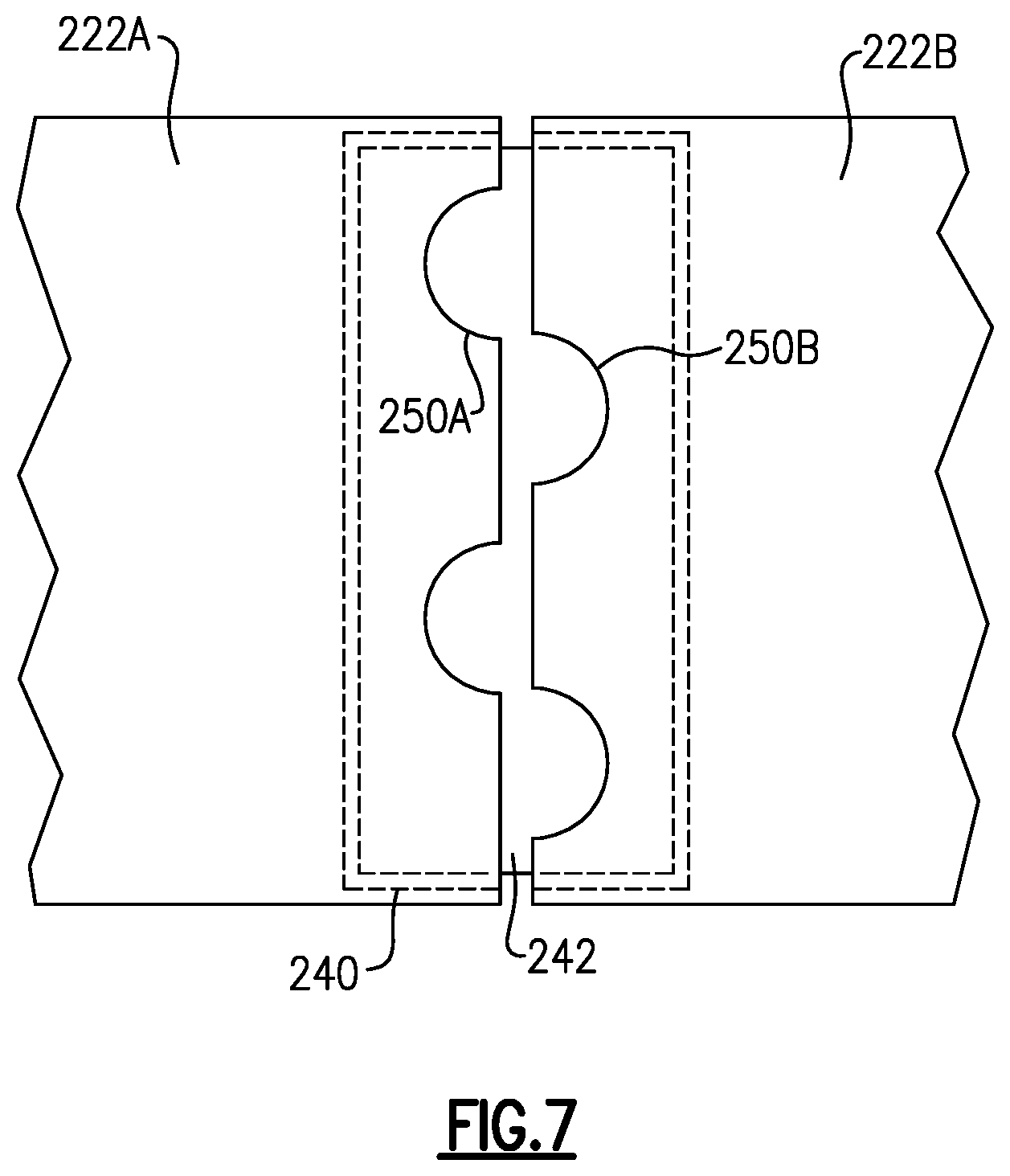 Patent US11781440 Figure 6 – Scalloped mateface seal arrangement for CMC platforms