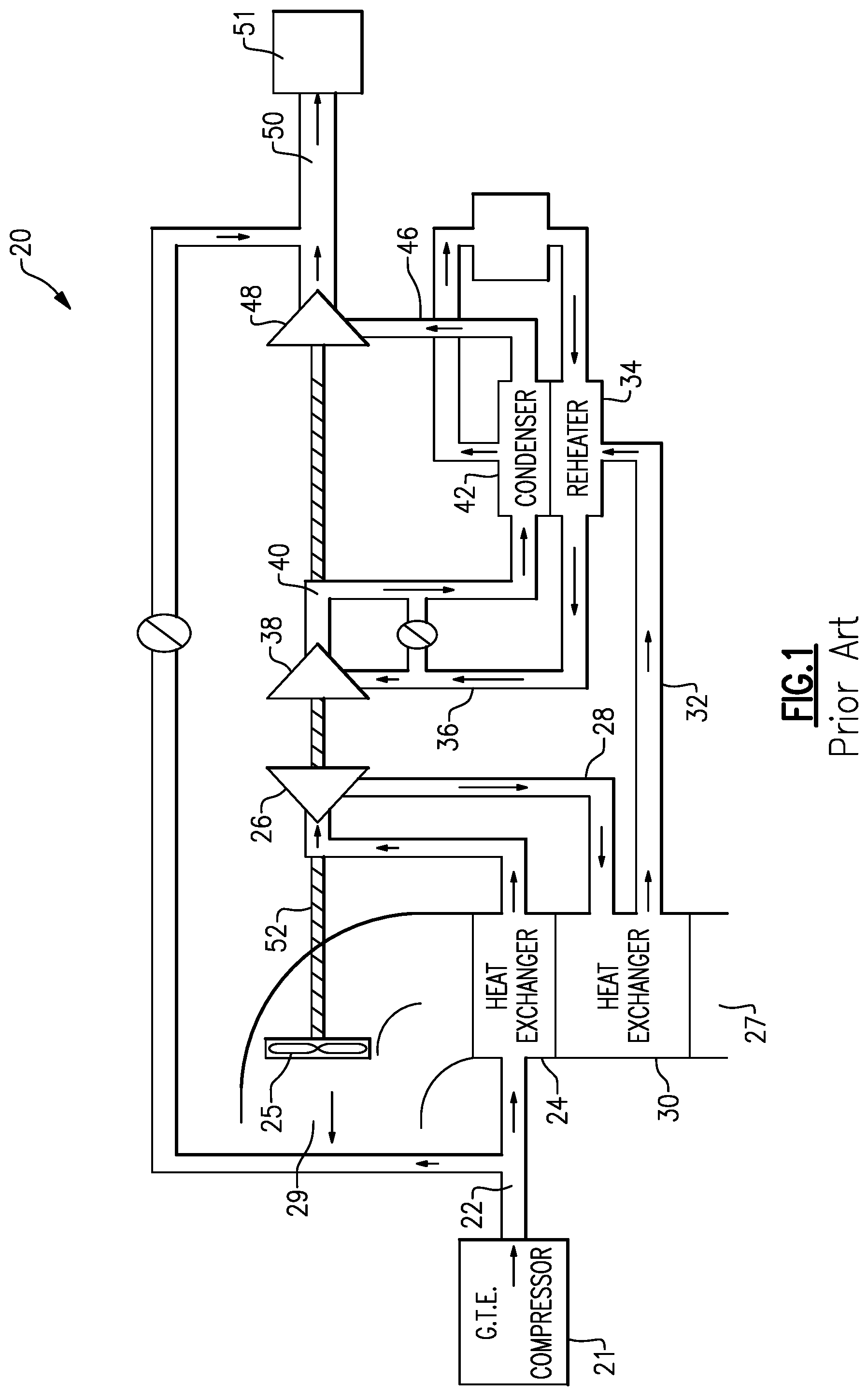 Patent US11781441 — Air cycle machine with separate compressor and turbine and fan and turbine — Figure 1