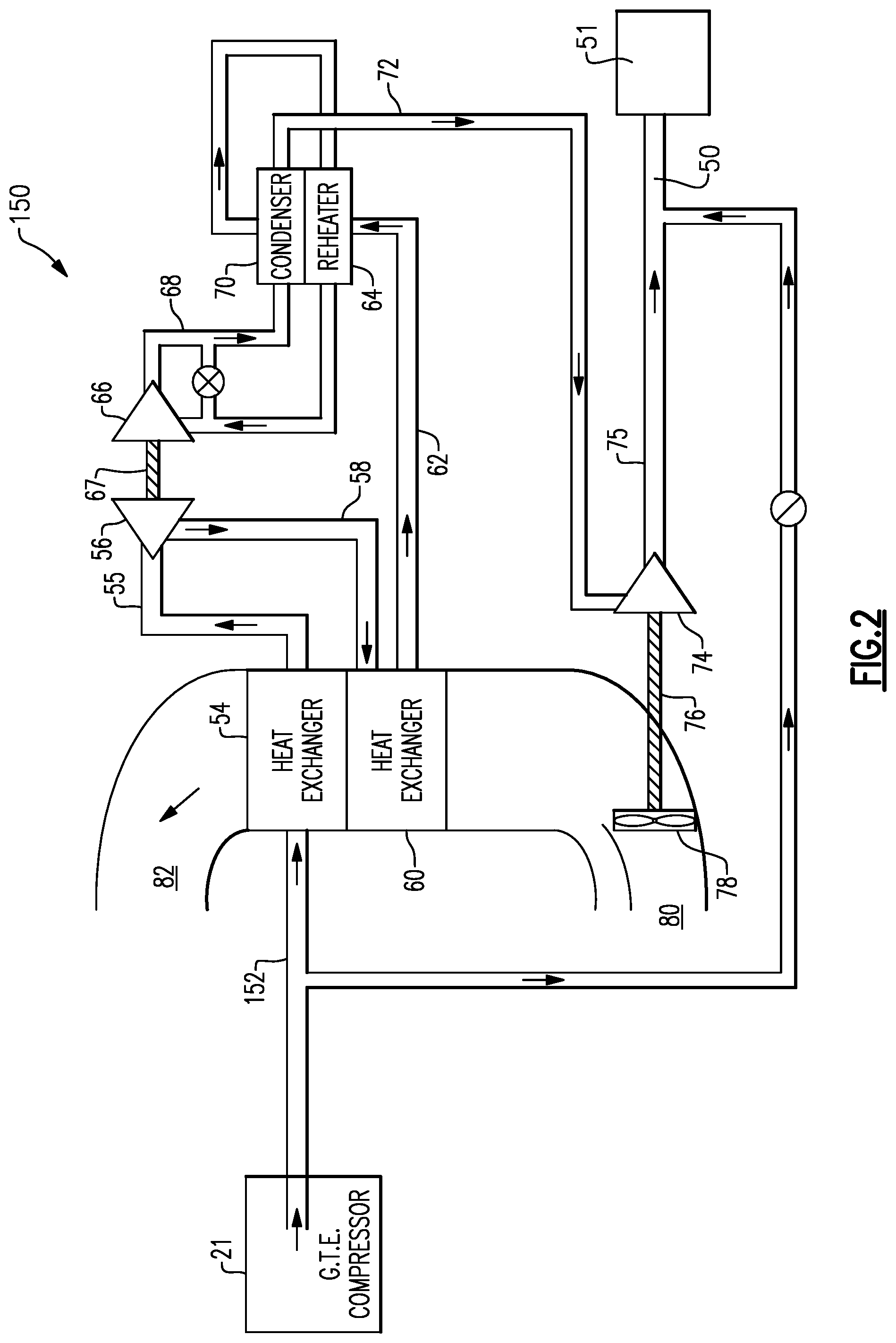 Patent US11781441 Figure 2 – Air cycle machine with separate compressor and turbine and fan and turbine