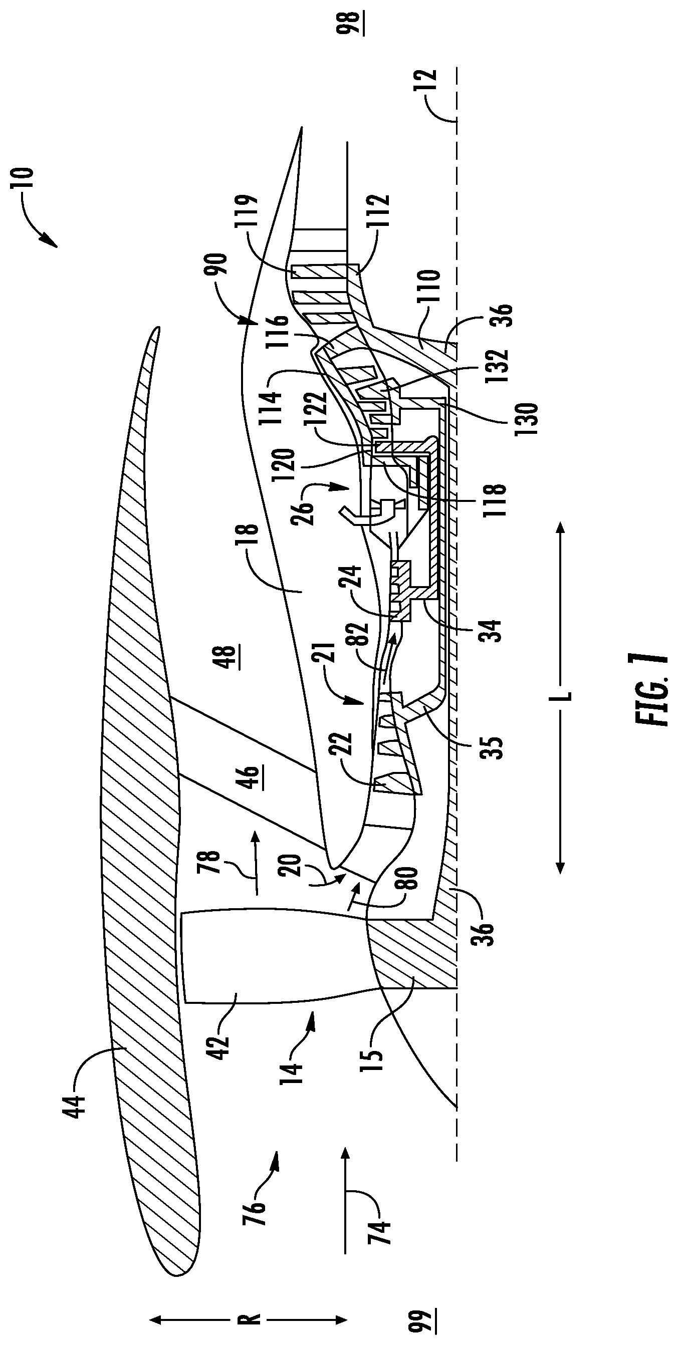 Patent US11781444 Figure 1 – Adaptive orifice assembly for controlling airflow in a gas turbine engine