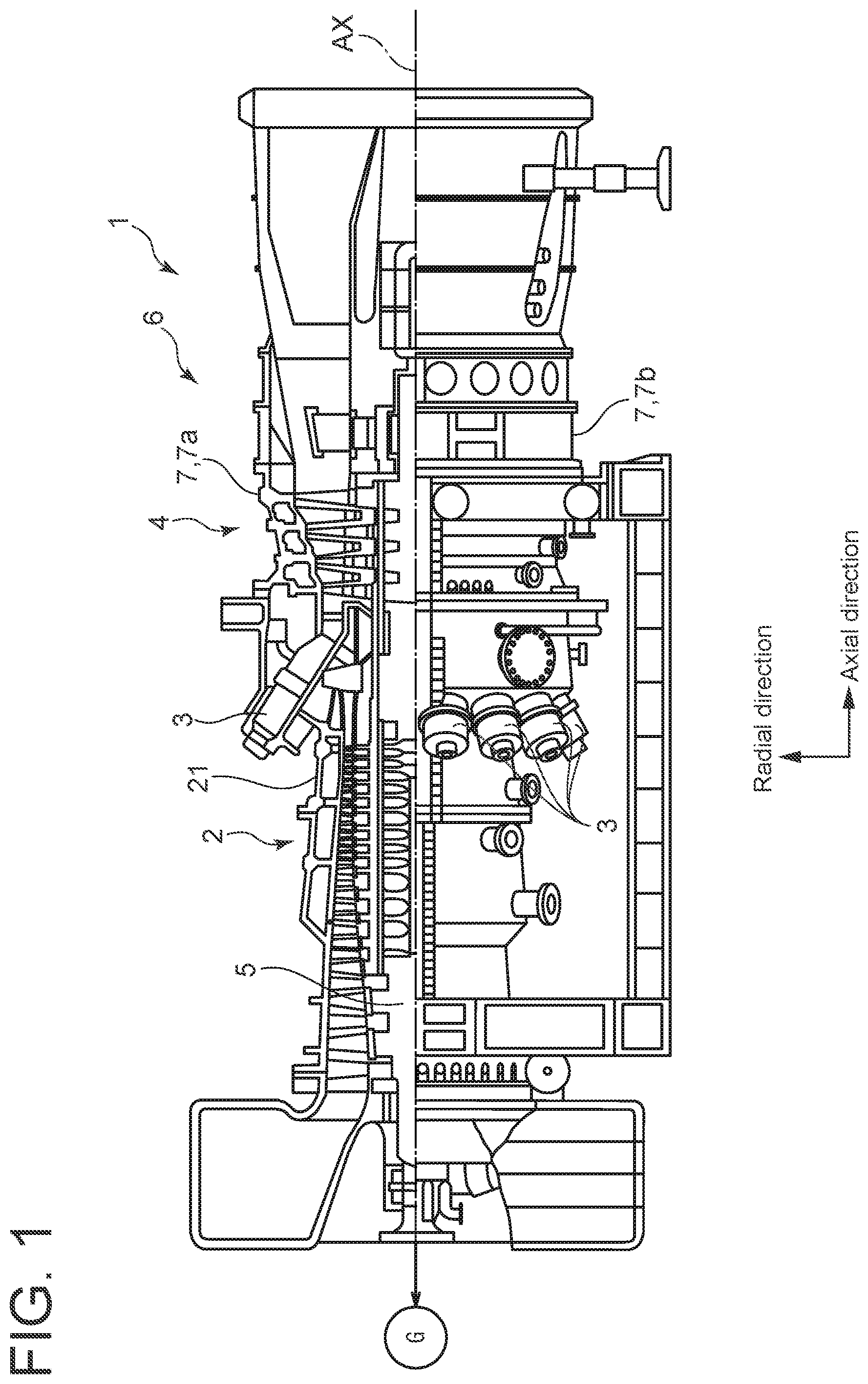 Patent US11781445 Figure 1 – Turbine casing, gas turbine, and method for preventing deformation of turbine casing