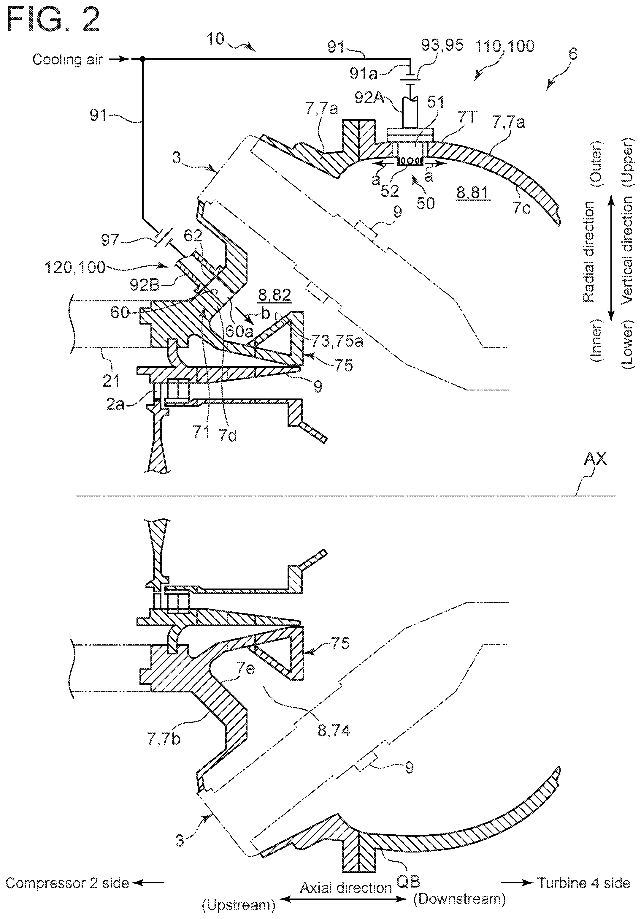 Patent US11781445 Figure 2 – Turbine casing, gas turbine, and method for preventing deformation of turbine casing