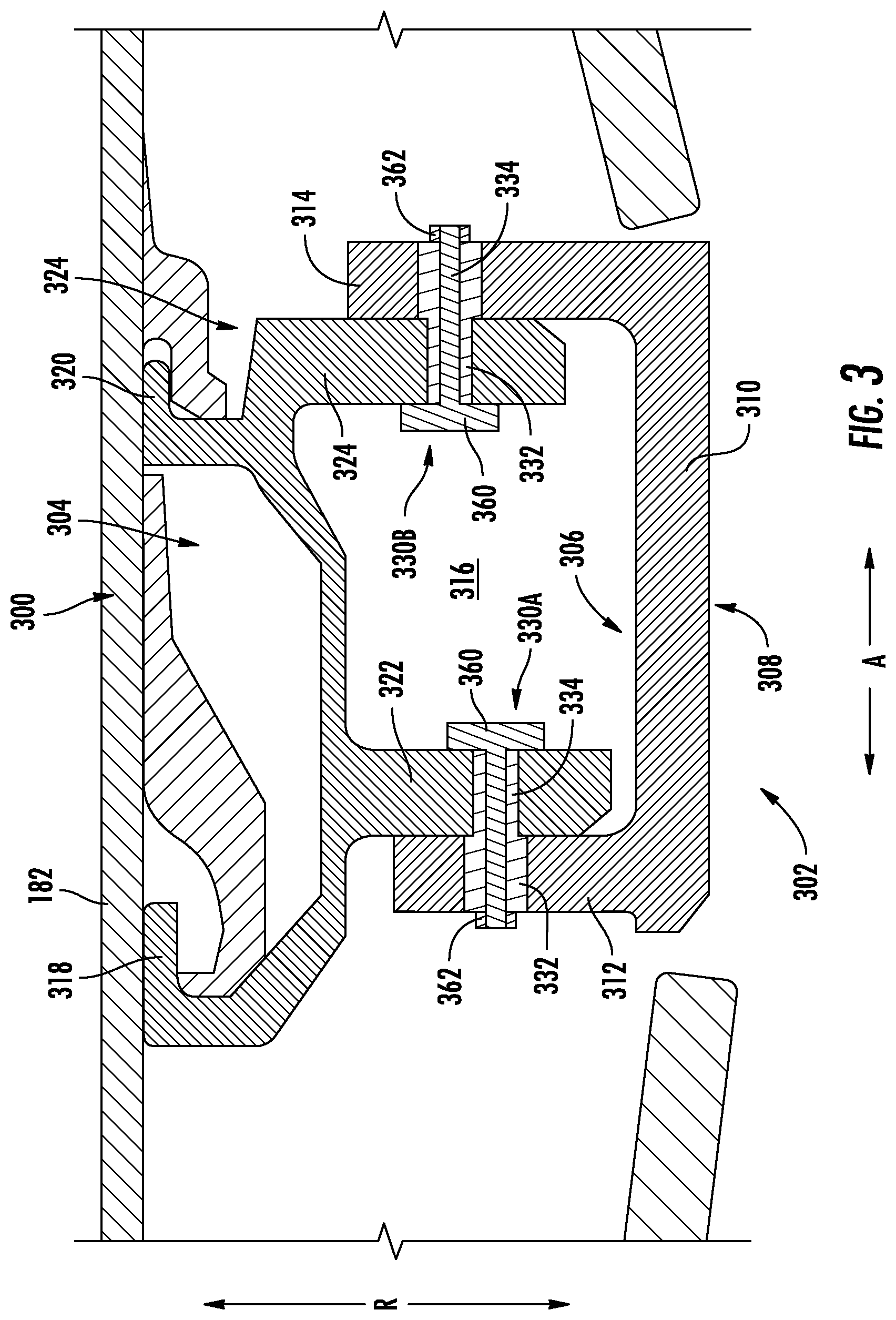 Patent US11781448 Figure 3 – Shroud pin for gas turbine engine shroud