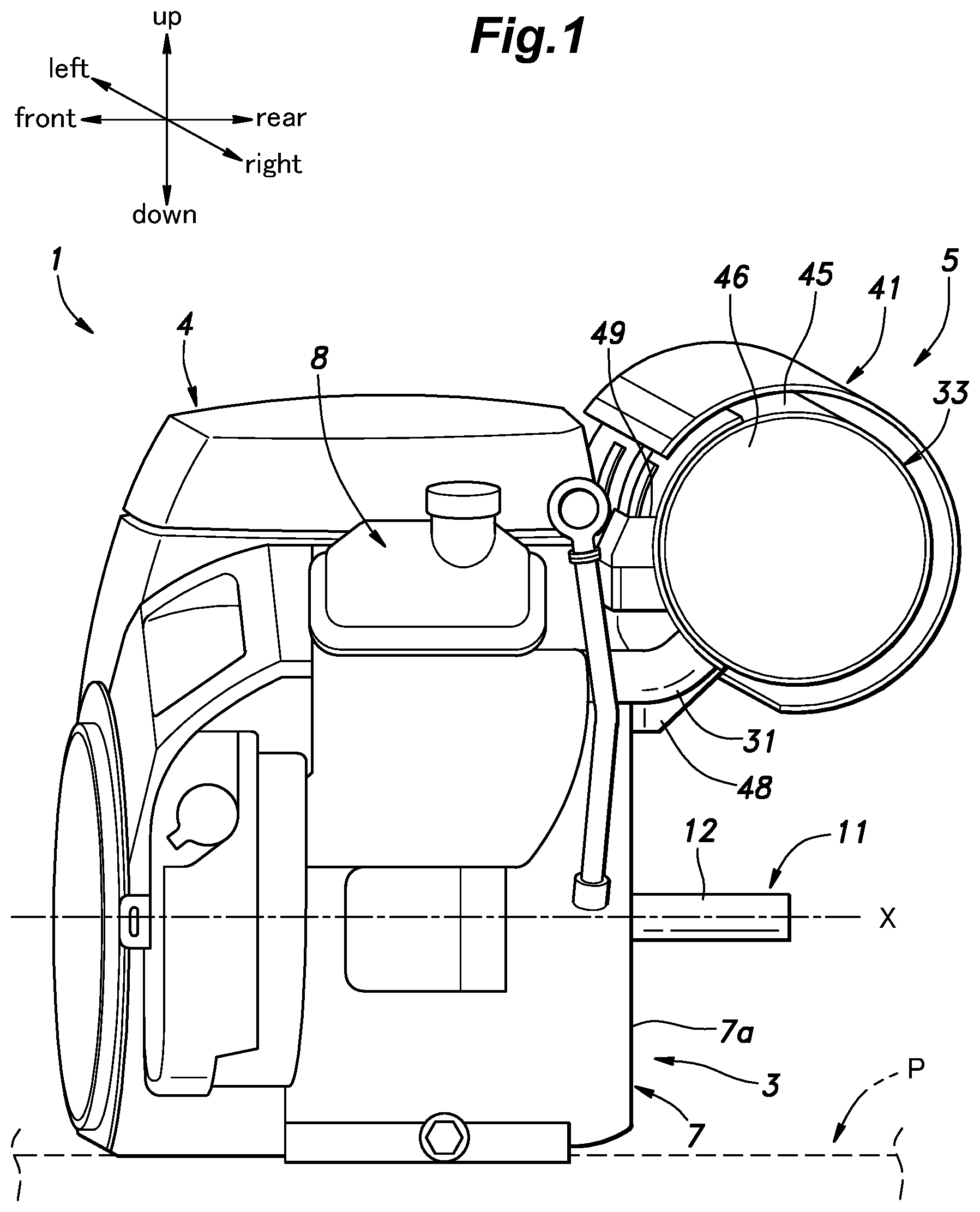 Patent US11781461 Figure 1 – Exhaust device of engine and work machine