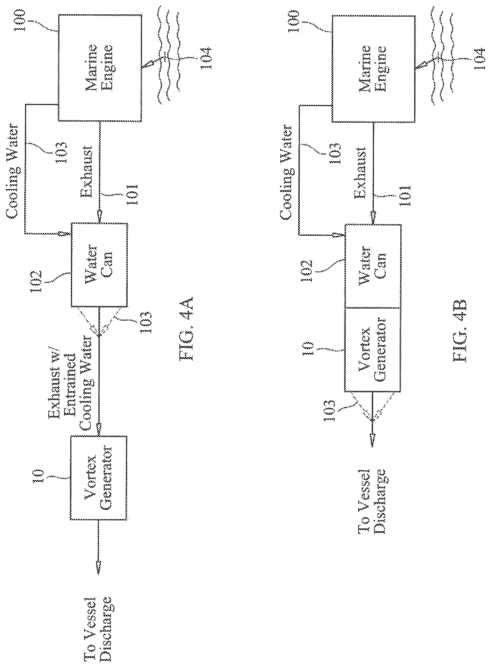 Patent US11781465 Figure 4 – Vortex generating apparatus for use with marine exhaust systems for improved exhaust cooling