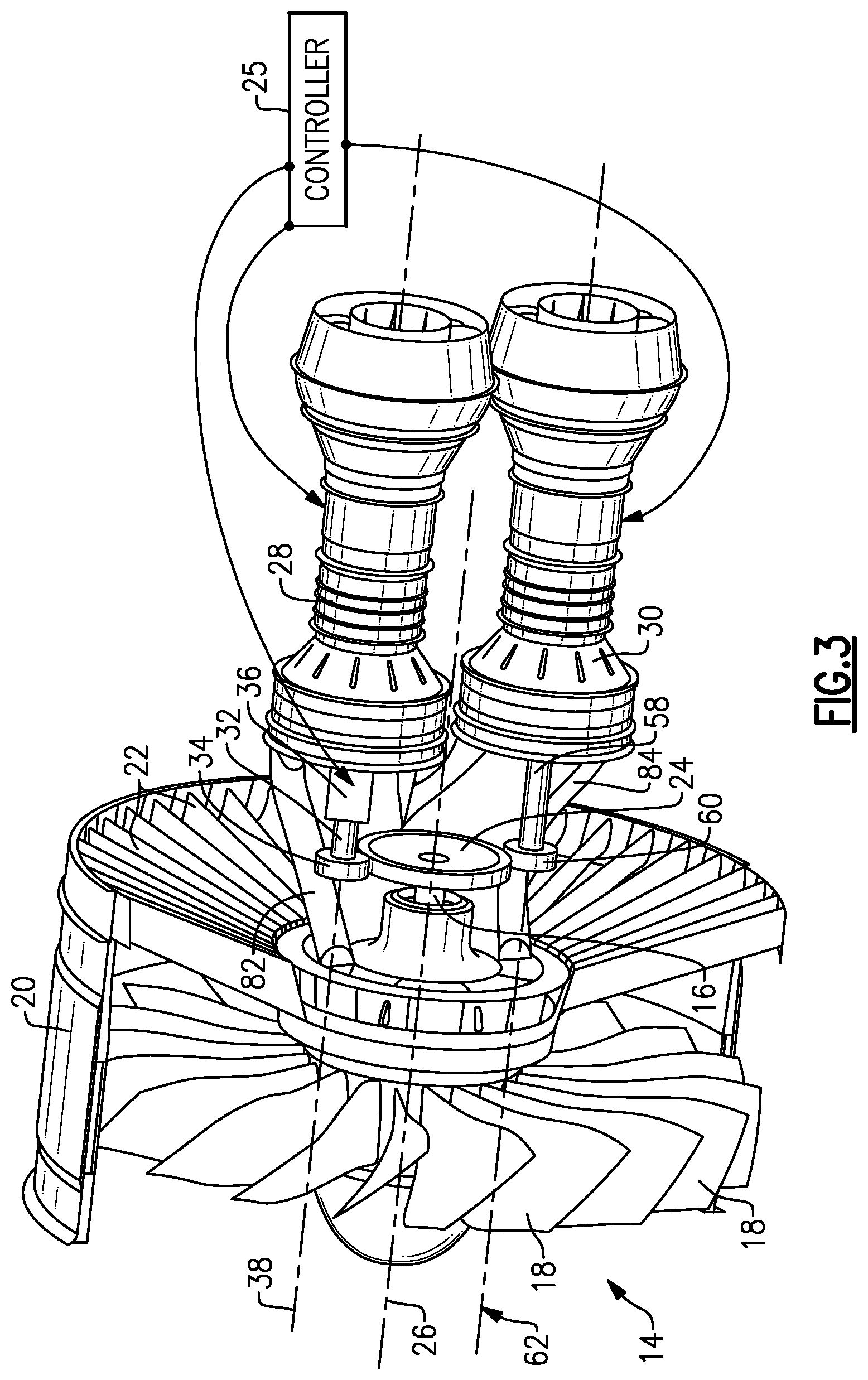 Patent US11781478 Figure 3 – Multi core geared gas turbine engine