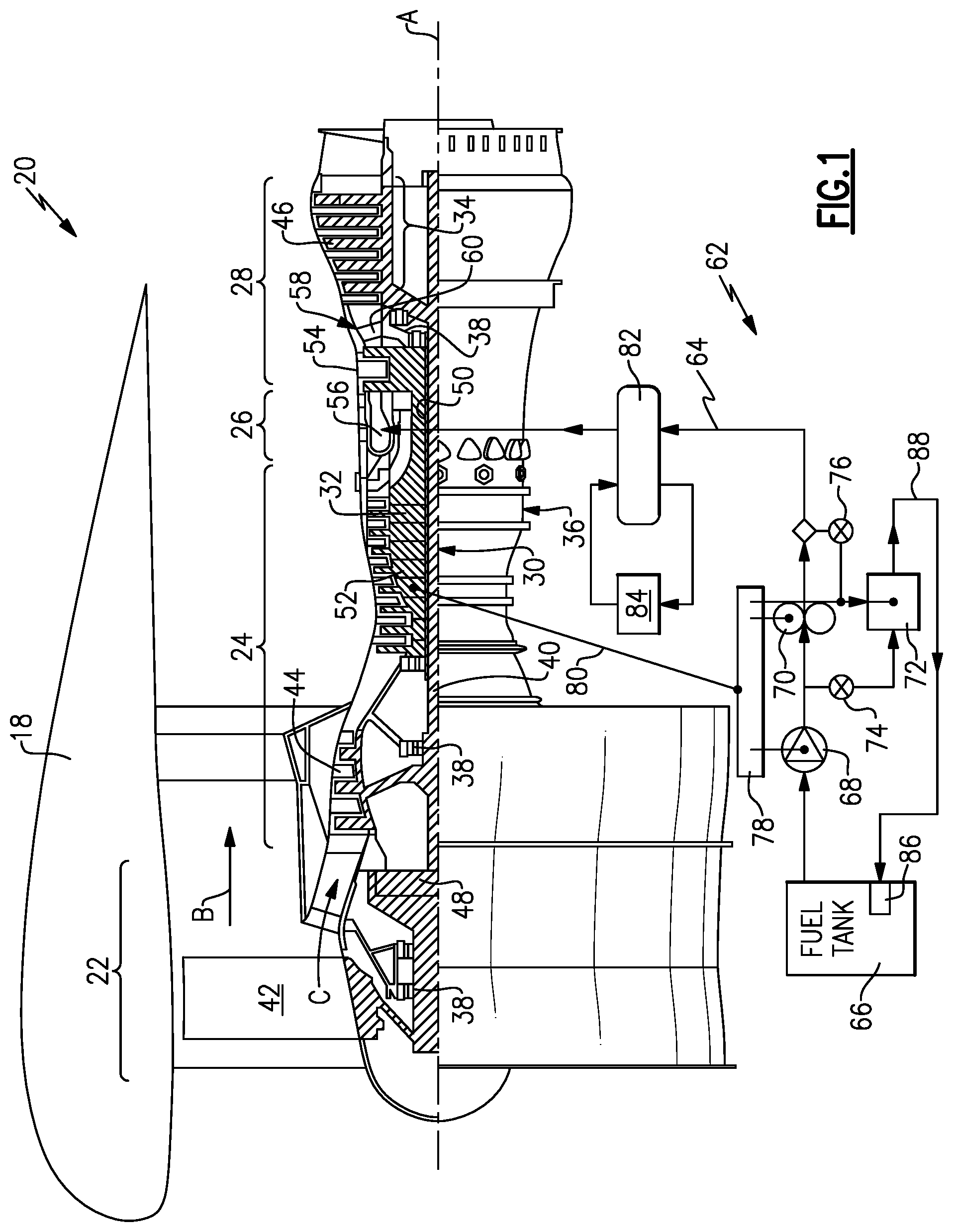 Patent US11781484 Figure 1 – Secondary fuel flow demand fuel pumping system