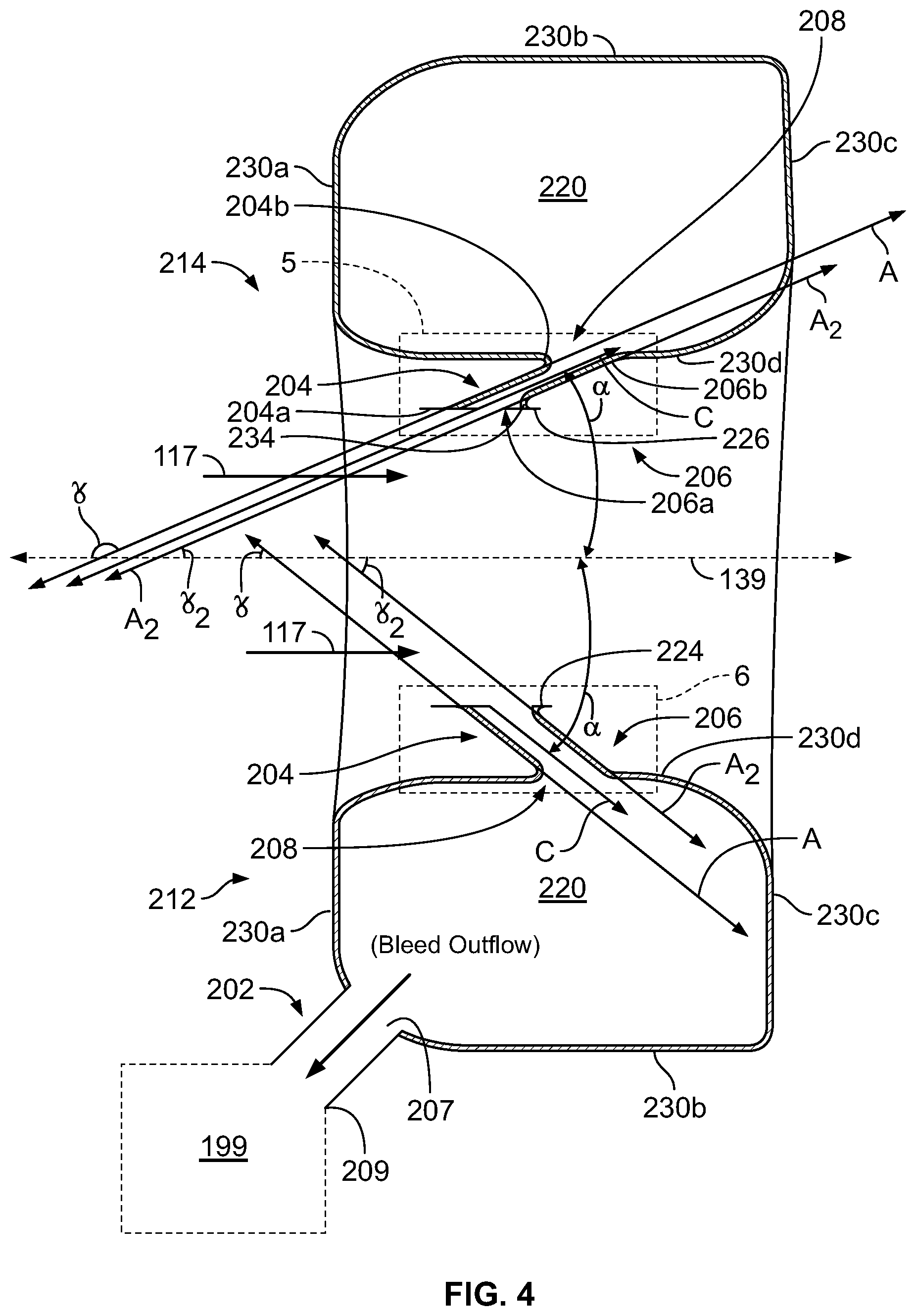 Patent US11781504 Figure 4 – Bleed plenum for compressor section