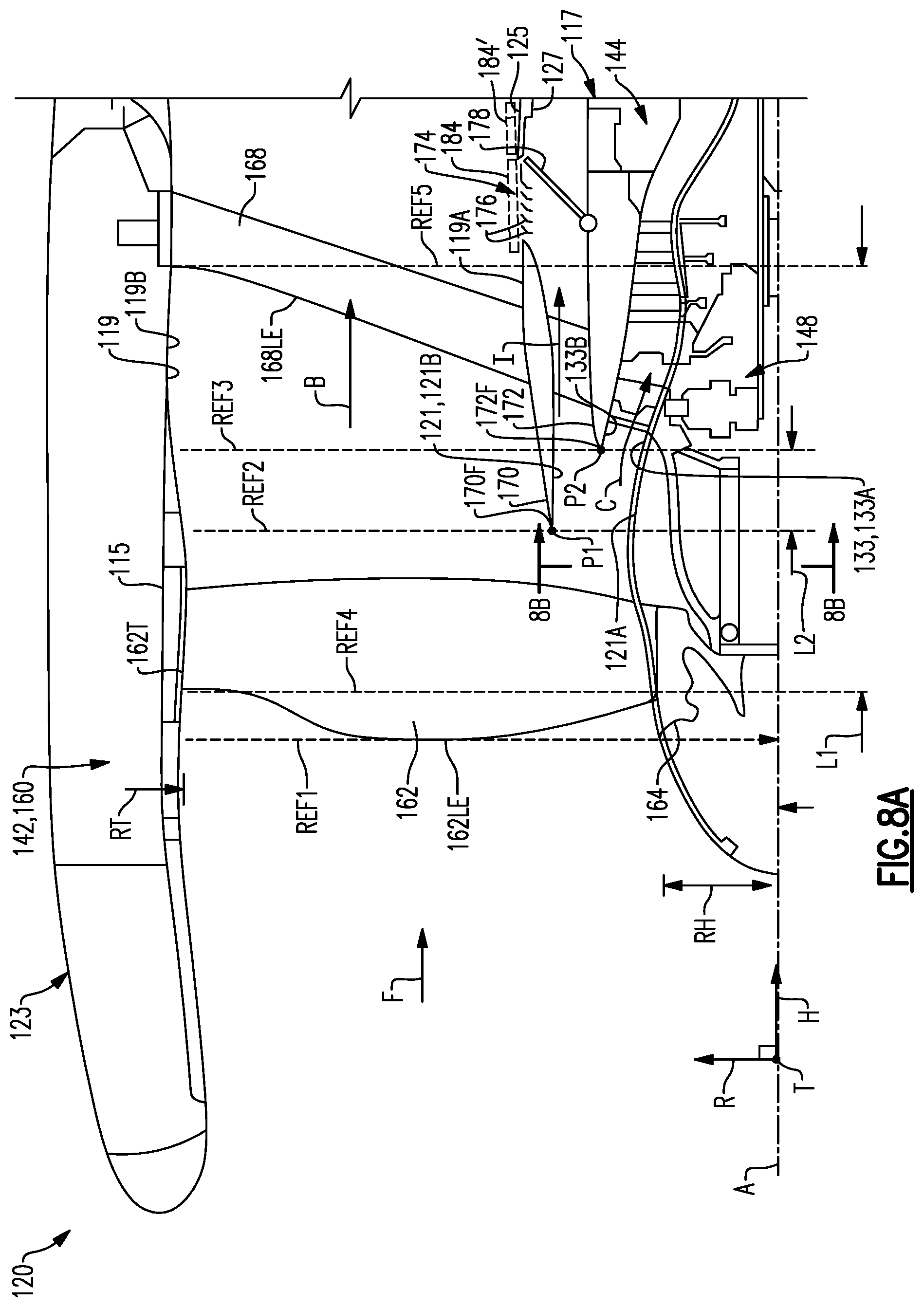 Patent US11781506 Figure 9 – Splitter and guide vane arrangement for gas turbine engines
