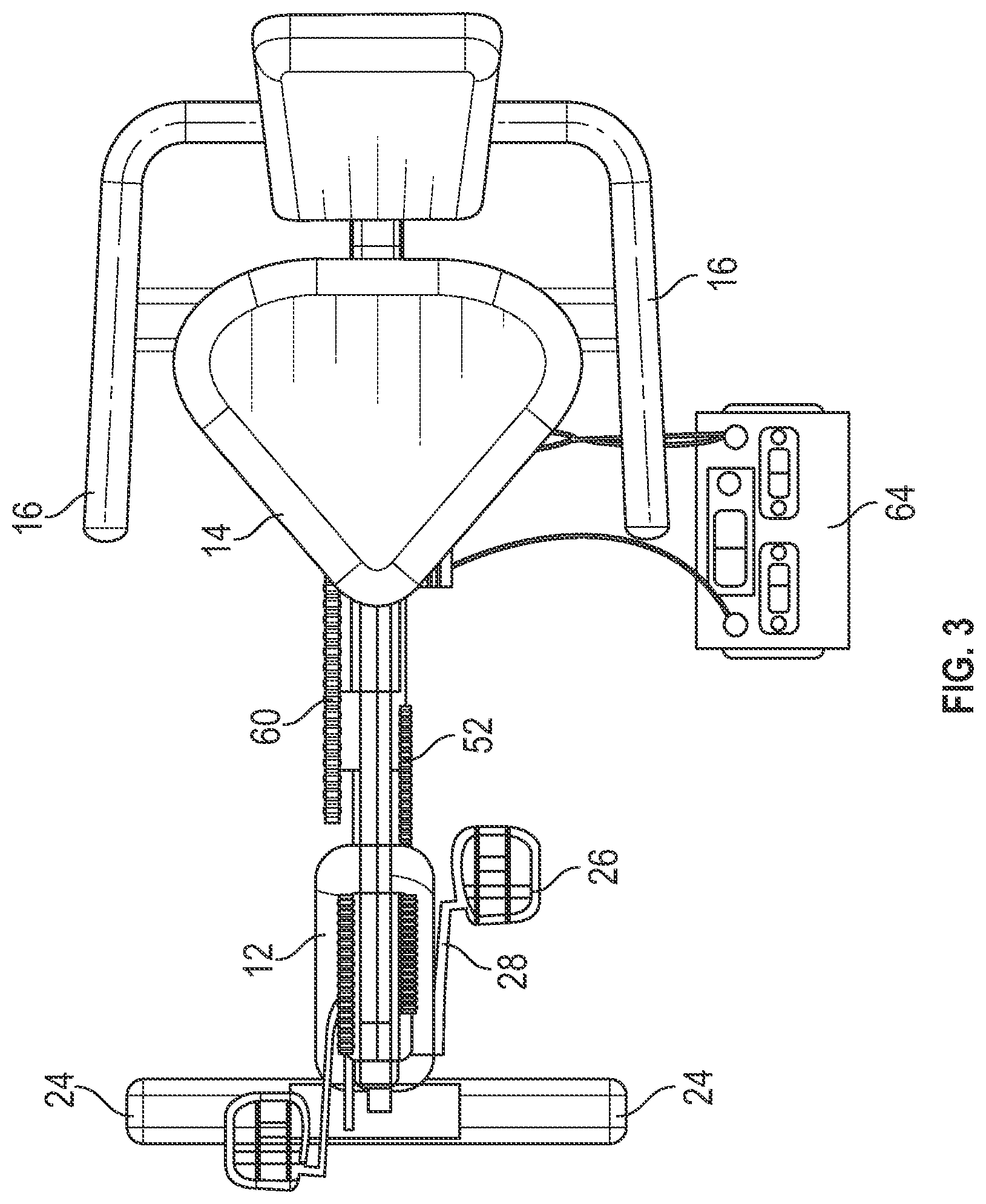 Patent US11781531 Figure 3 – Recumbent bicycle-powered generator using an alternator, flywheel and sprocket and chain system
