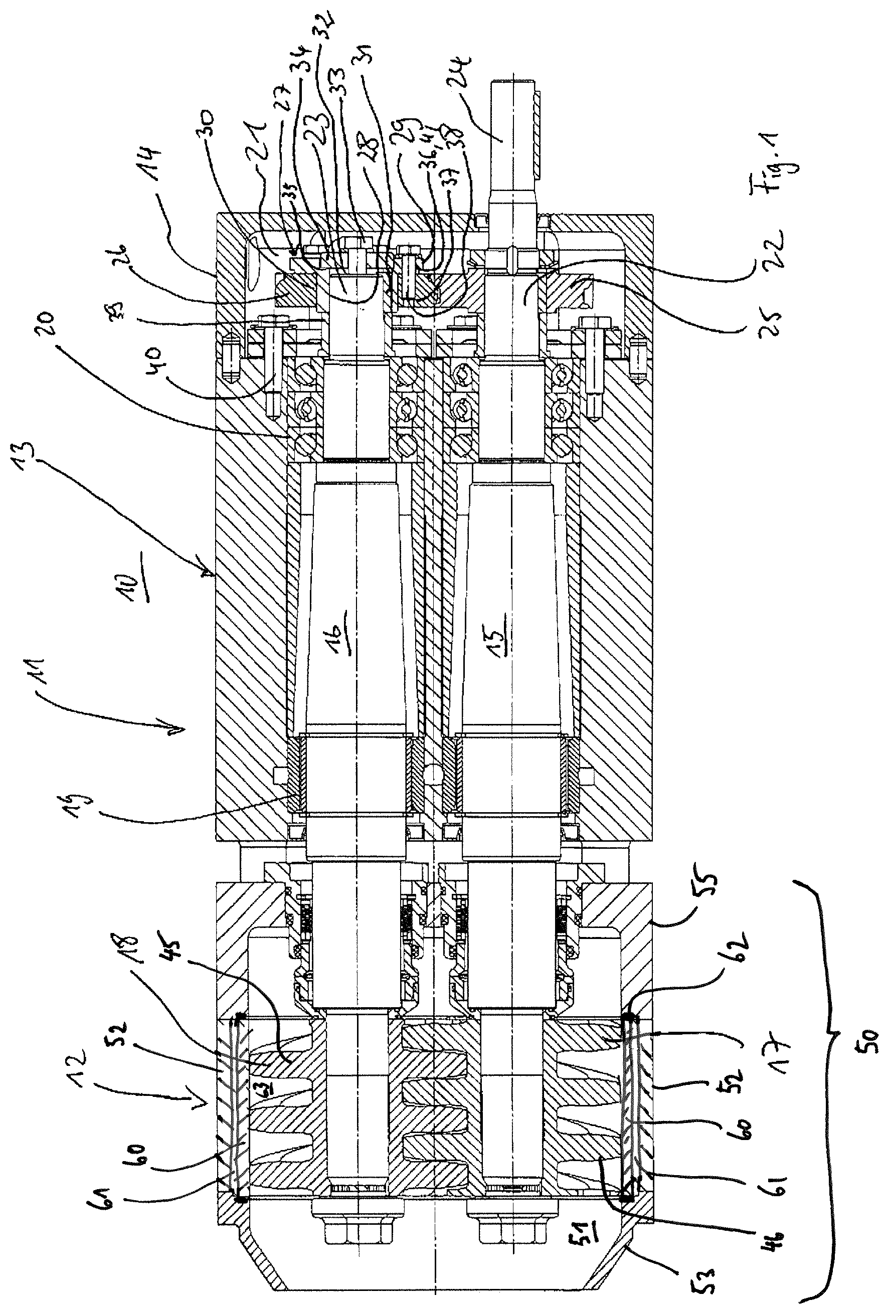 Patent US11781545 Figure 1 – Helical spindle pump with a single-entry design