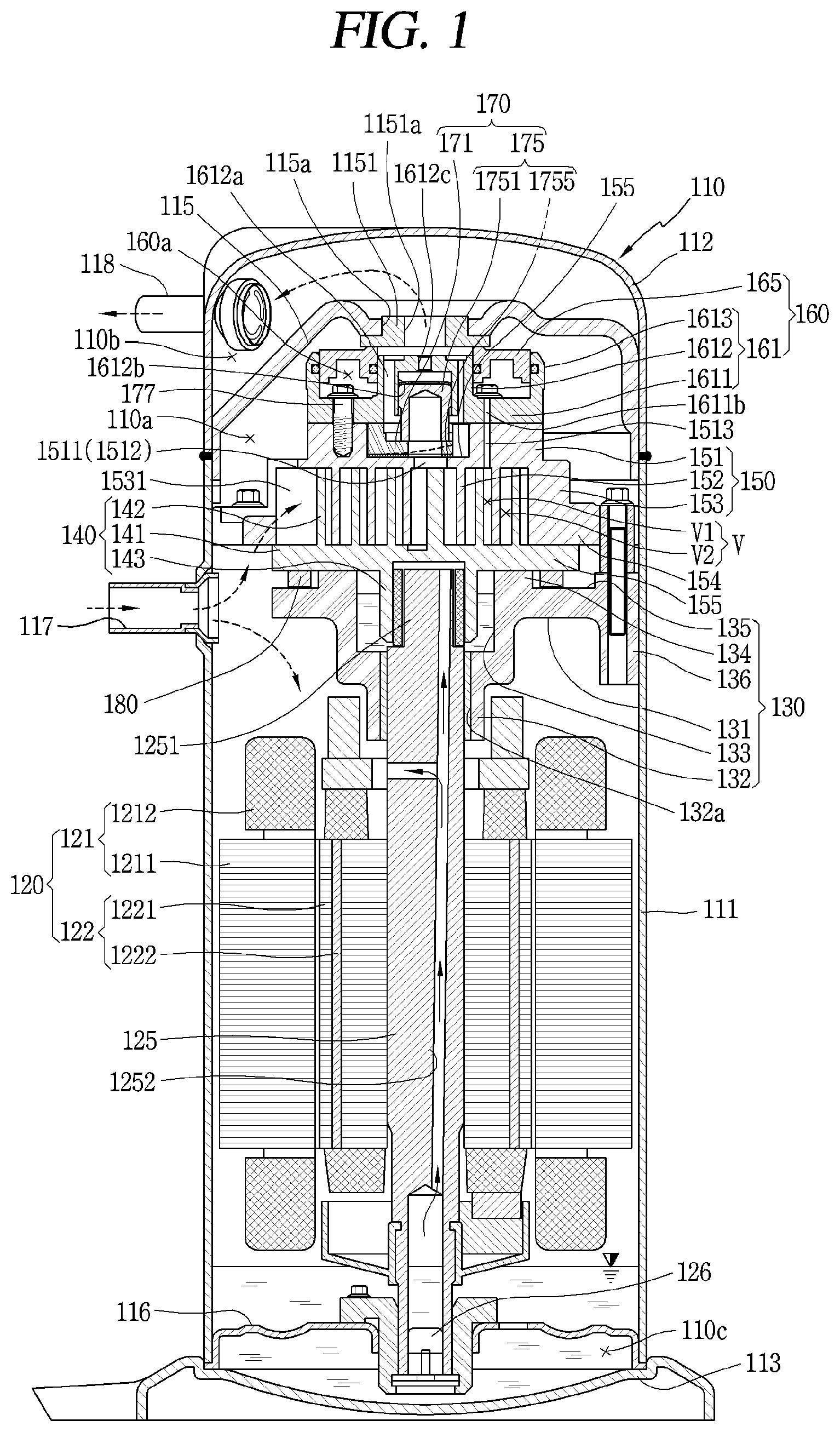 Patent US11781546 Figure 1 – Scroll compressor