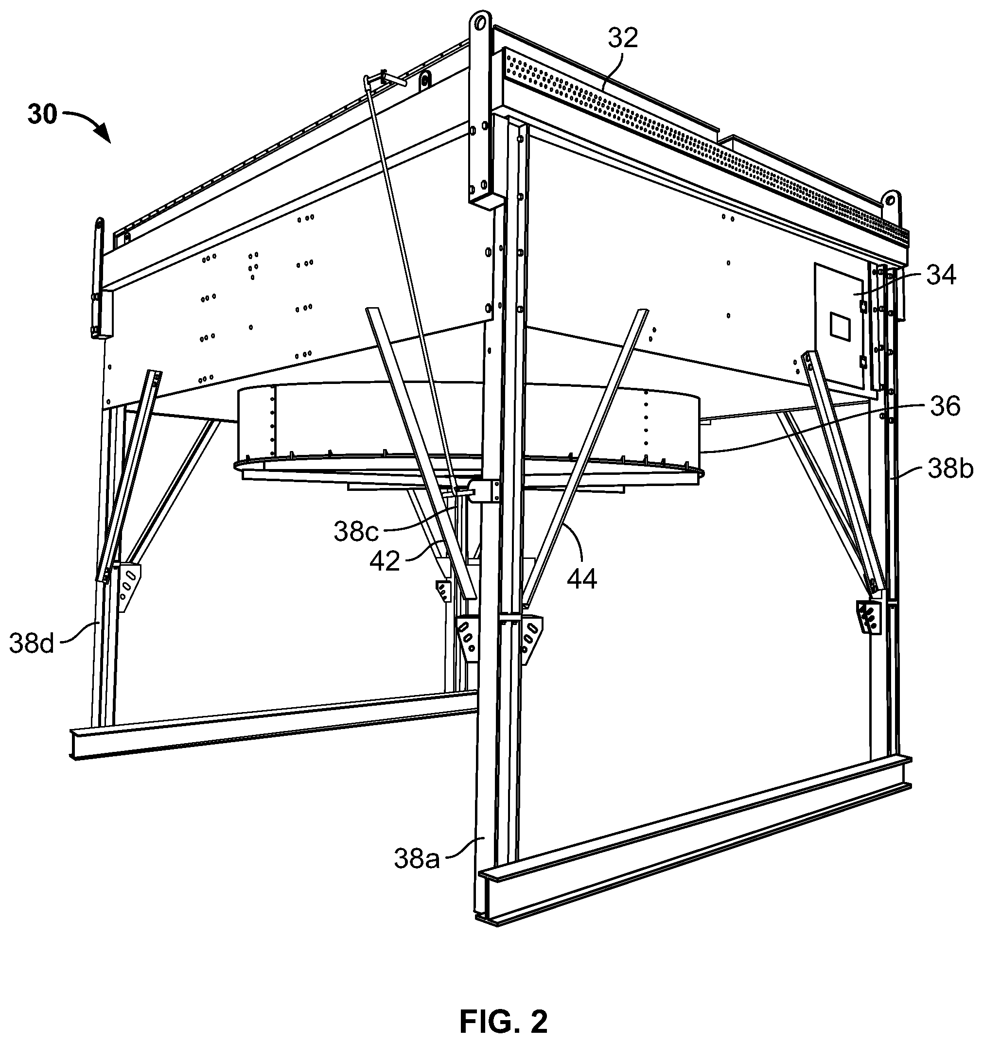 Patent US11781563 Figure 2 – Air-cooled heat exchanger with X-brace drive