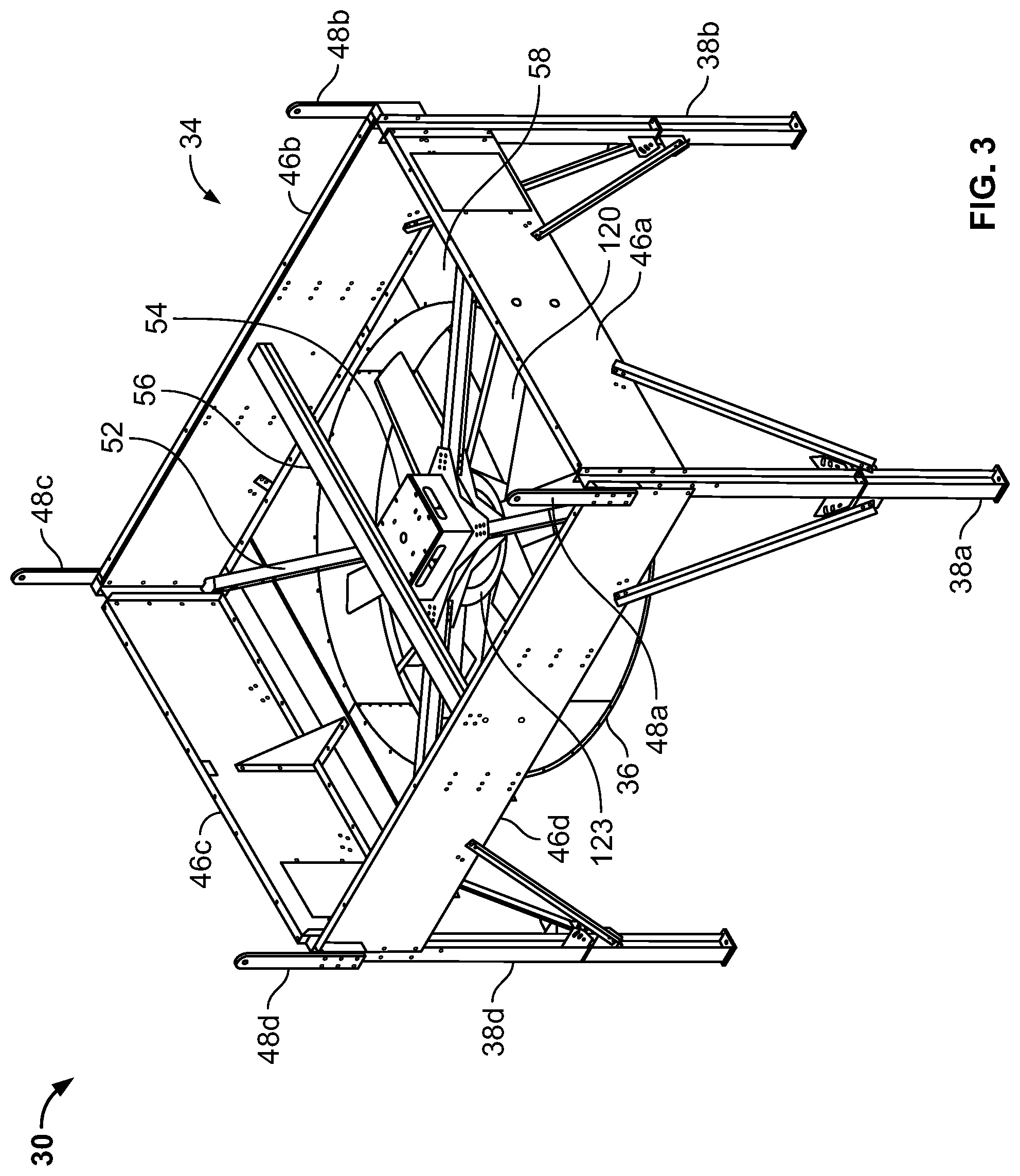 Patent US11781563 Figure 3 – Air-cooled heat exchanger with X-brace drive