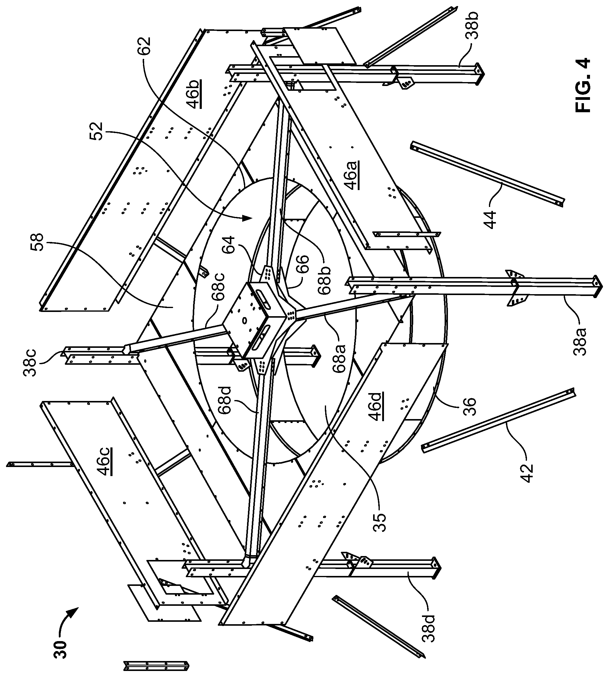 Patent US11781563 Figure 4 – Air-cooled heat exchanger with X-brace drive