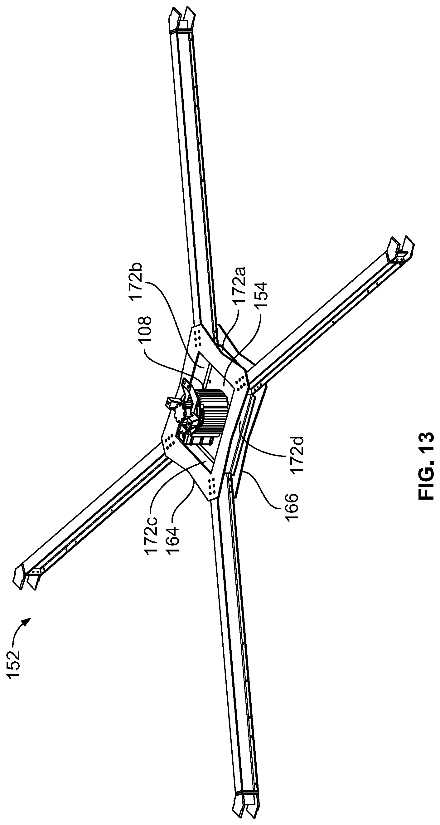 Patent US11781563 Figure 13 – Air-cooled heat exchanger with X-brace drive
