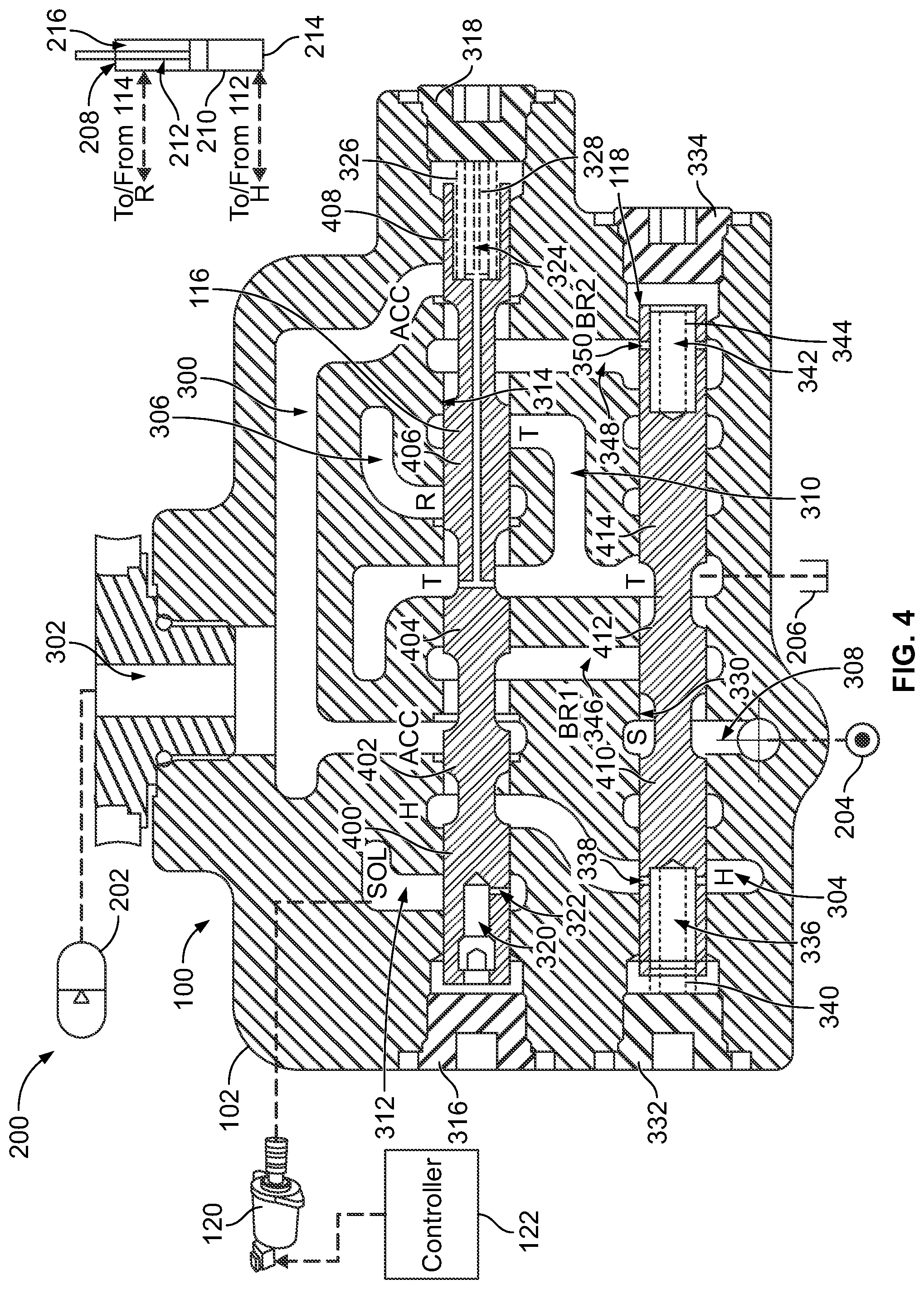 Patent US11781573 Figure 3 – System, valve assembly, and methods for oscillation control of a hydraulic machine