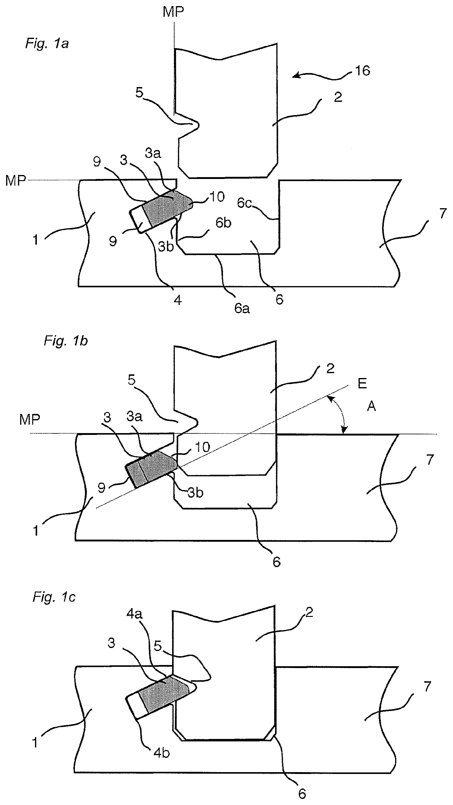 Patent US11781577 Figure 1 – Mechanical locking system for building panels