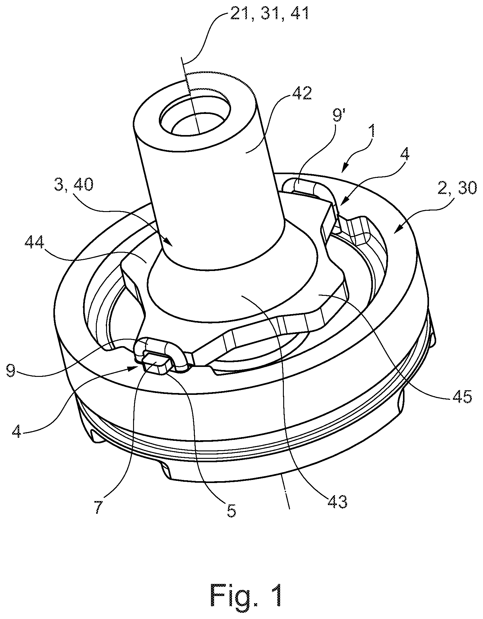 Patent US11781609 Figure 1 – Actuating arrangement for a parking brake, gear mechanism element and parking brake system