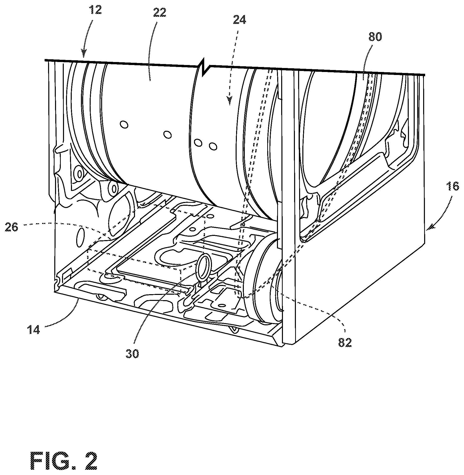 Patent US11781616 Figure 2 – Vibration isolator for an appliance motor having internal silencing voids