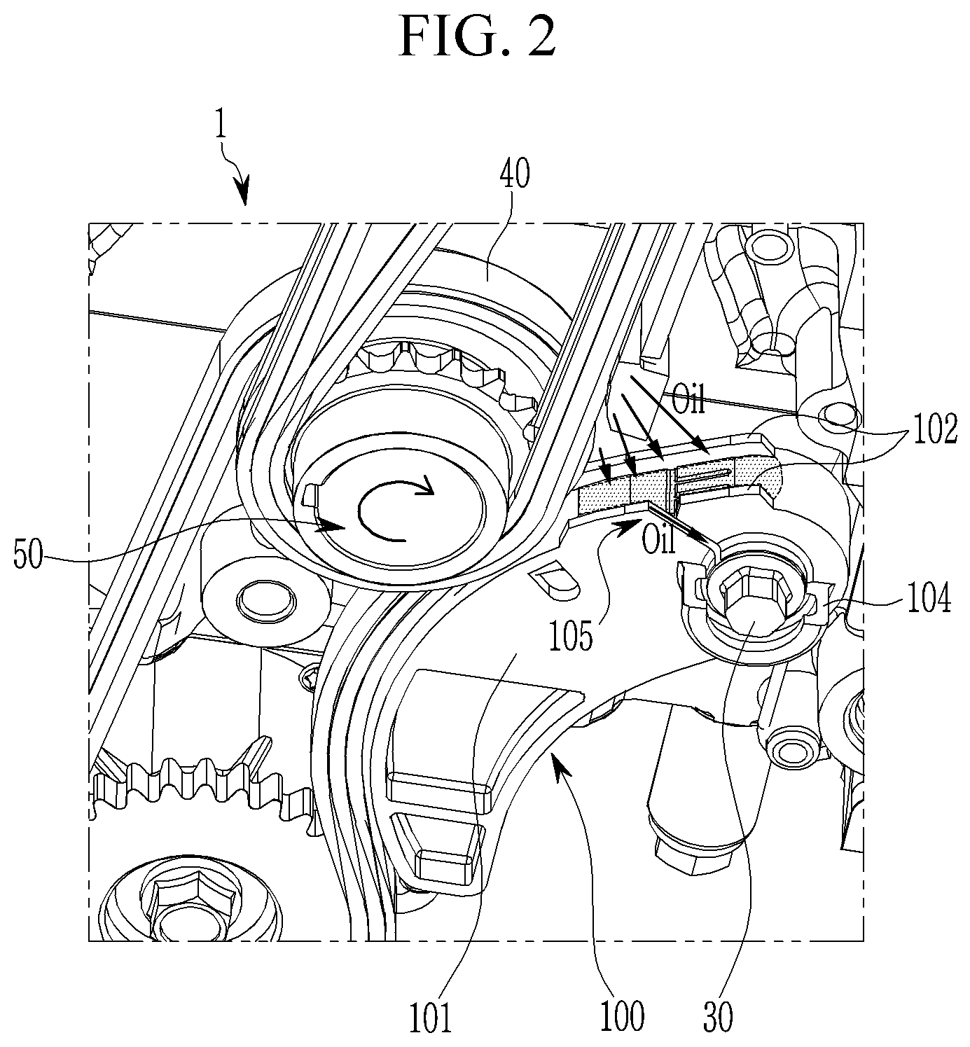 Patent US11781622 Figure 2 – Mechanical chain tensioner