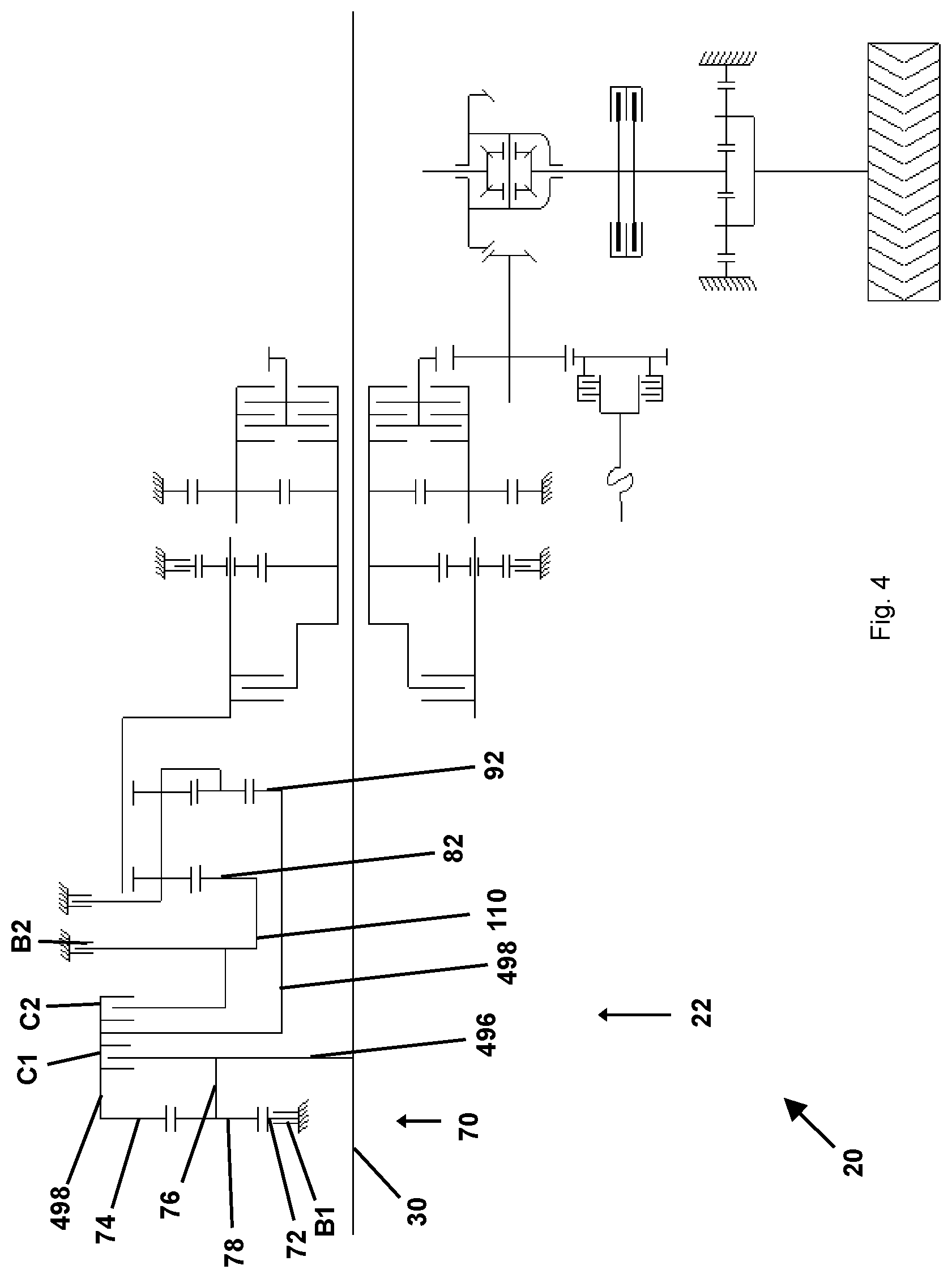 Patent US11781626 Figure 4 – Transmission and agricultural or industrial commercial vehicle