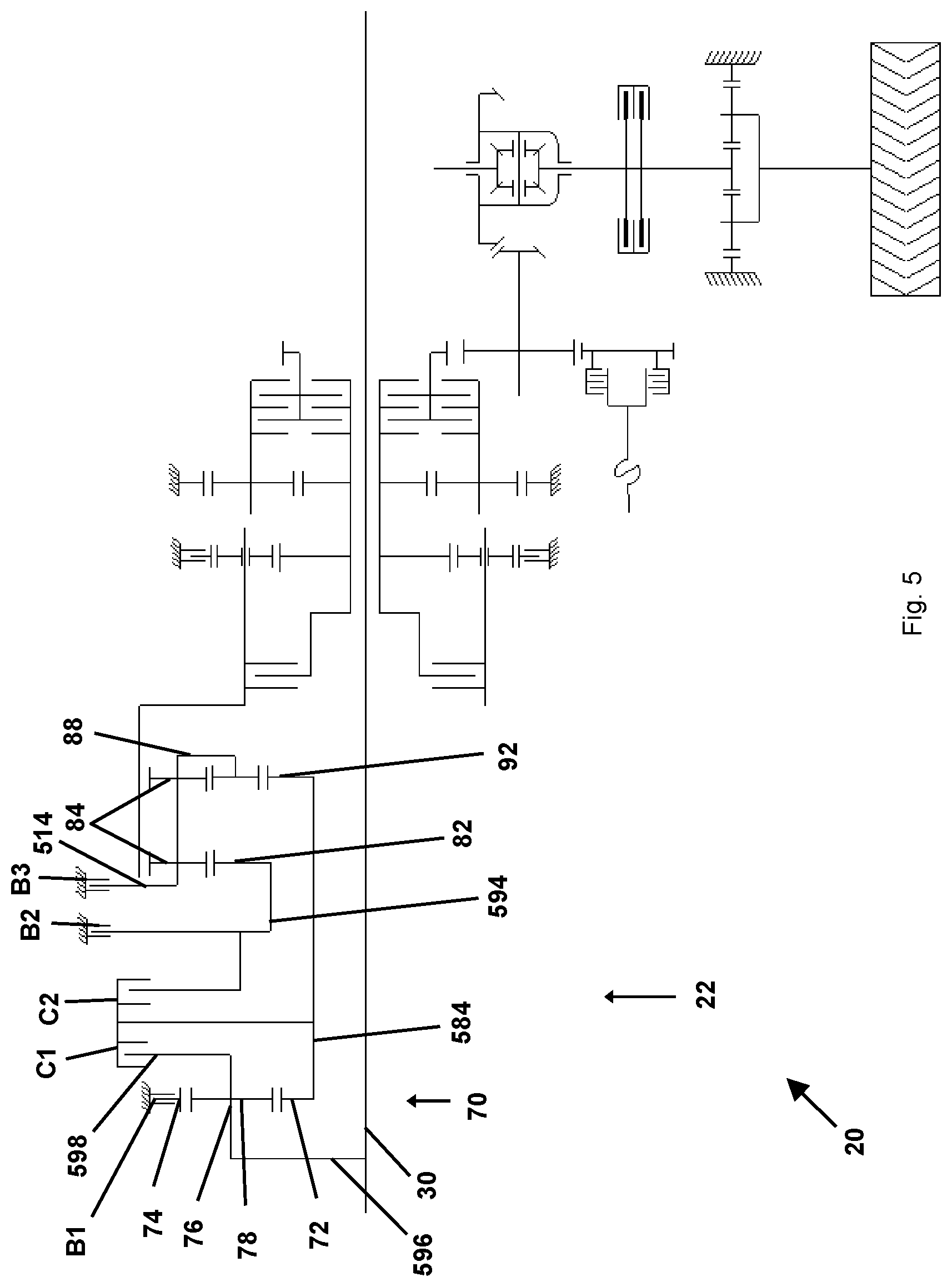 Patent US11781626 Figure 5 – Transmission and agricultural or industrial commercial vehicle