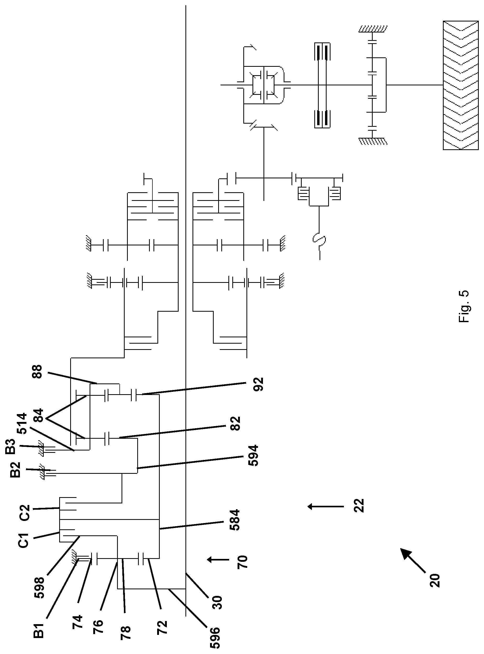 Patent US11781627 Figure 5 – Transmission and agricultural or industrial commercial vehicle