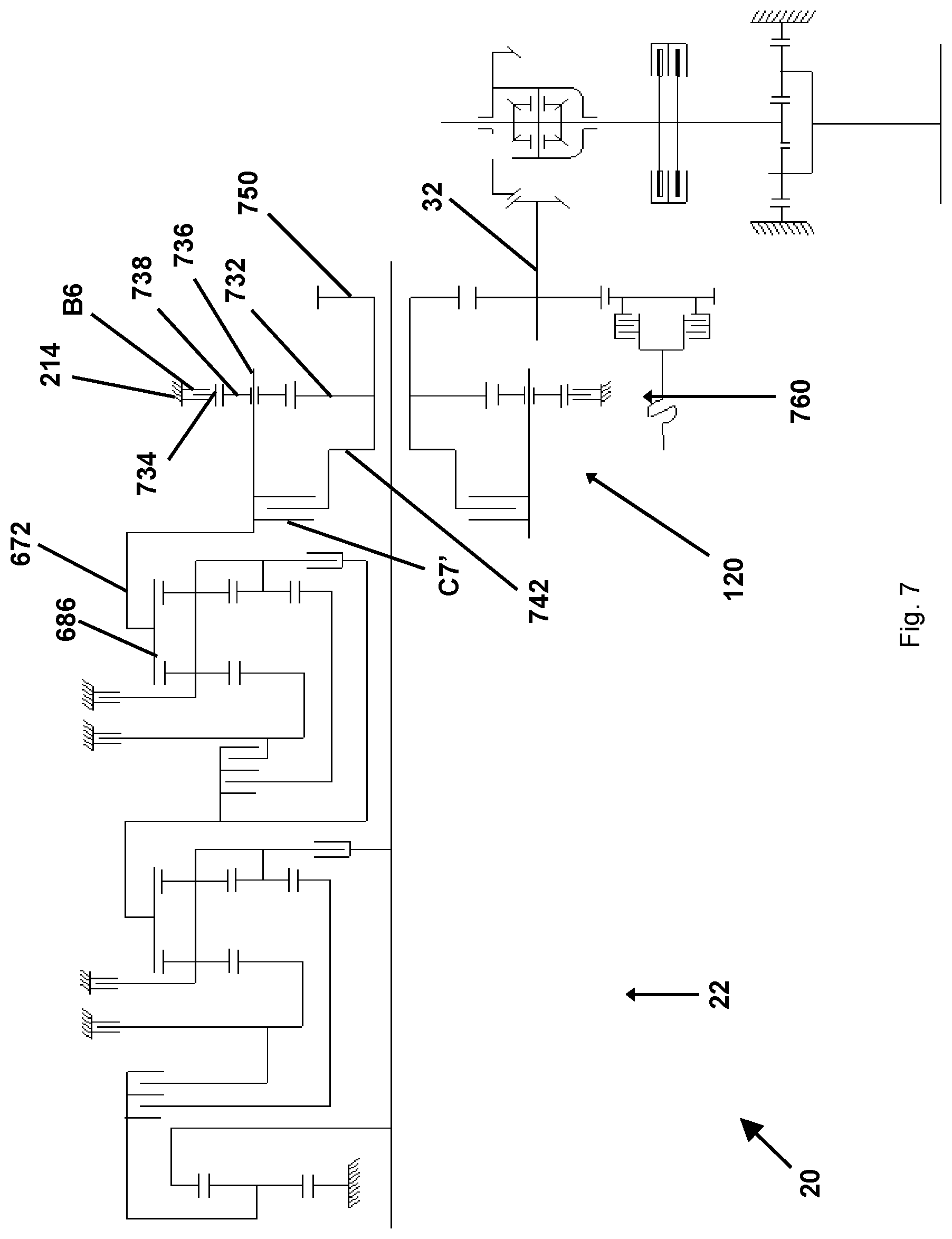 Patent US11781627 Figure 7 – Transmission and agricultural or industrial commercial vehicle