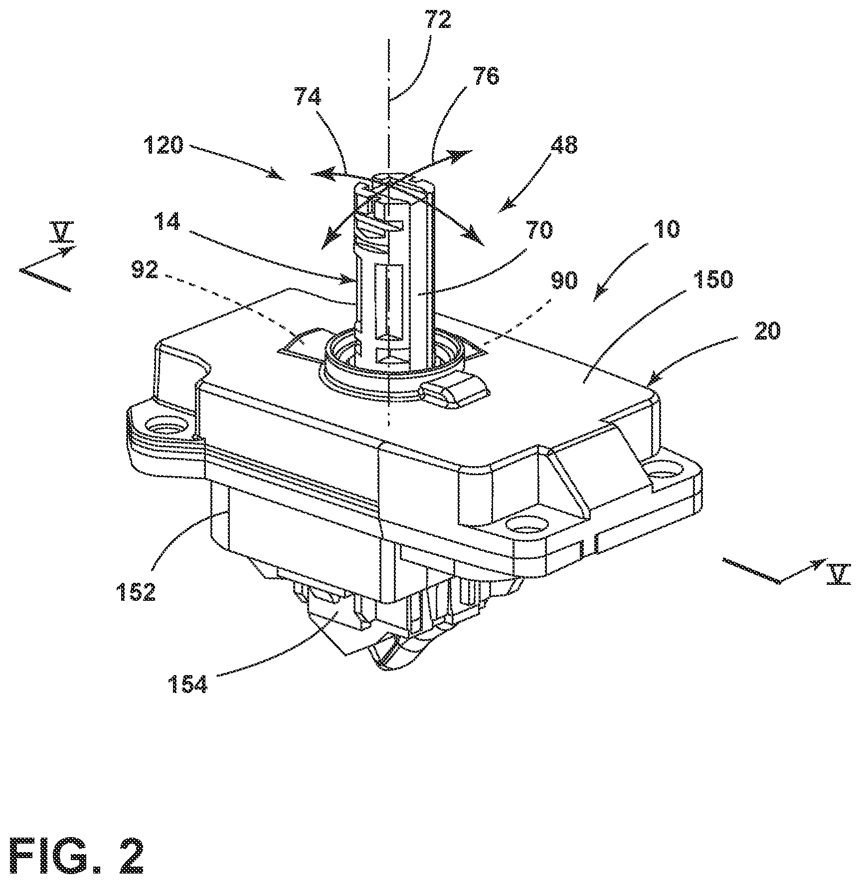 Patent US11781644 Figure 2 – Selector assembly having an internal ball joint and detent mechanism