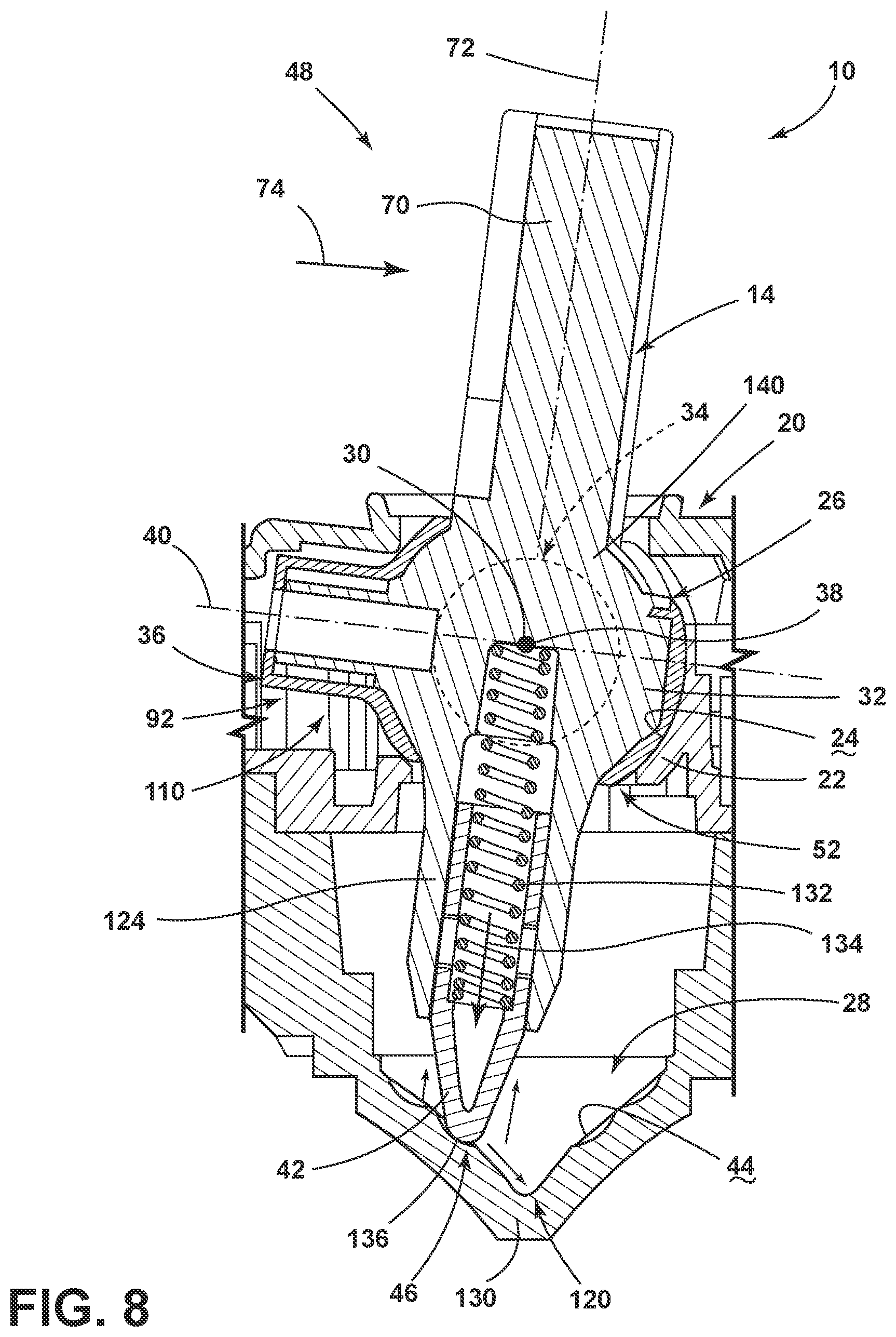 Patent US11781644 Figure 8 – Selector assembly having an internal ball joint and detent mechanism