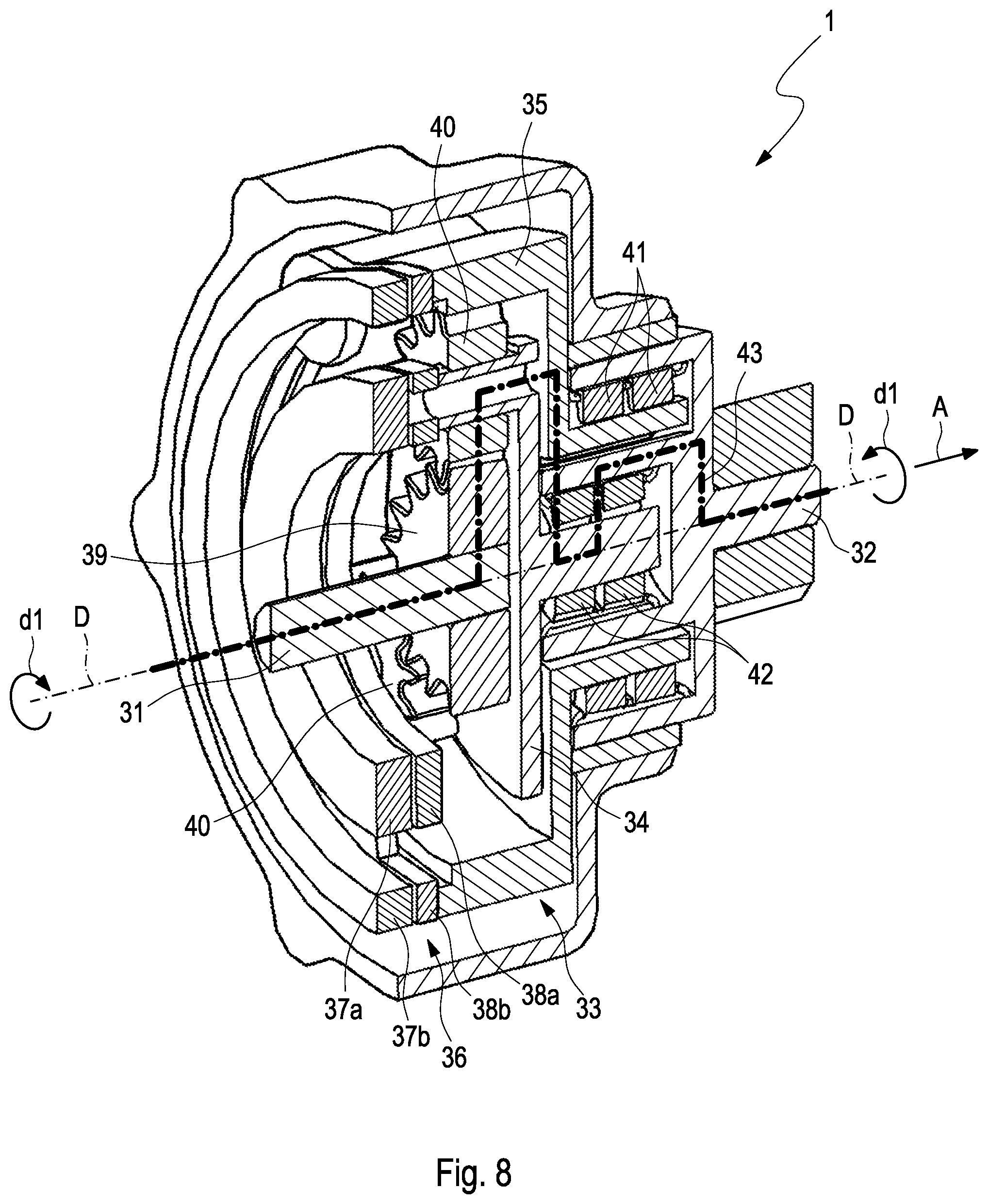 Patent US11781648 Figure 5 – Parking lock for a transmission of an electric or hybrid vehicle