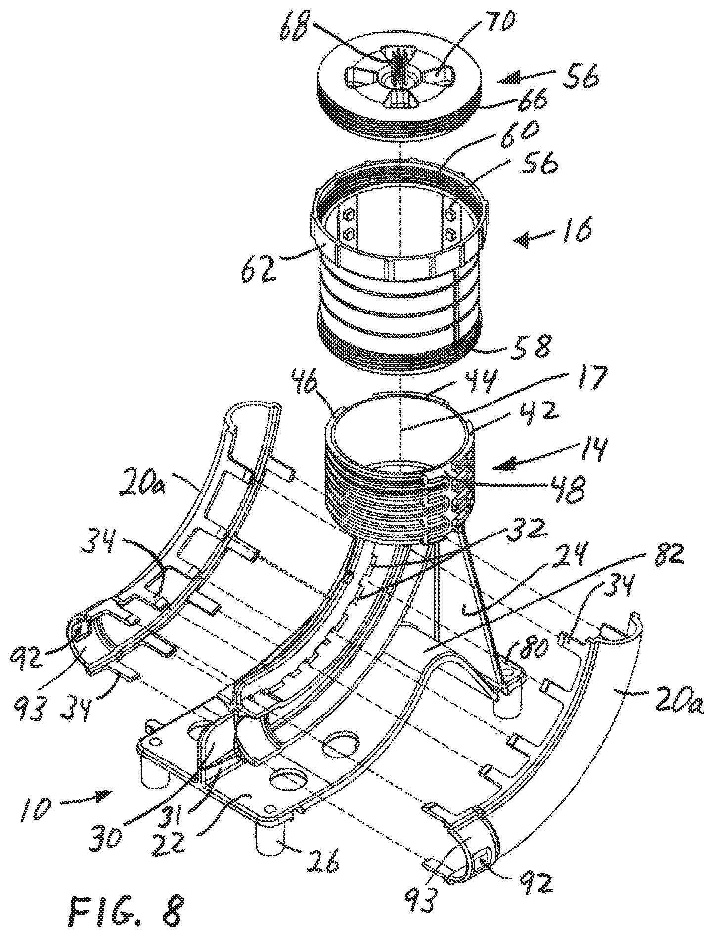 Patent US11781677 Figure 8 – Bracket for positioning and protecting pipes in concrete