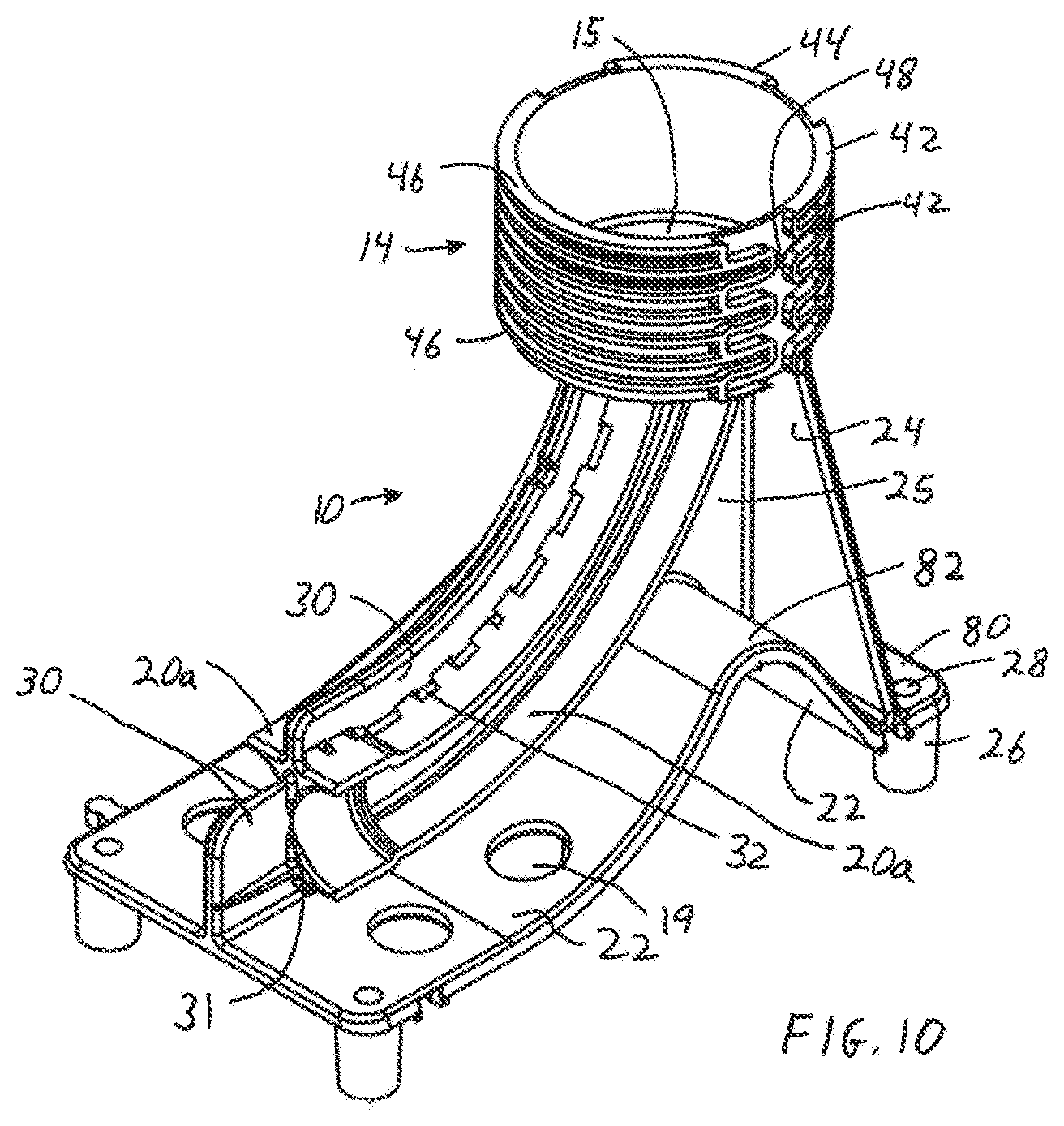 Patent US11781677 Figure 10 – Bracket for positioning and protecting pipes in concrete