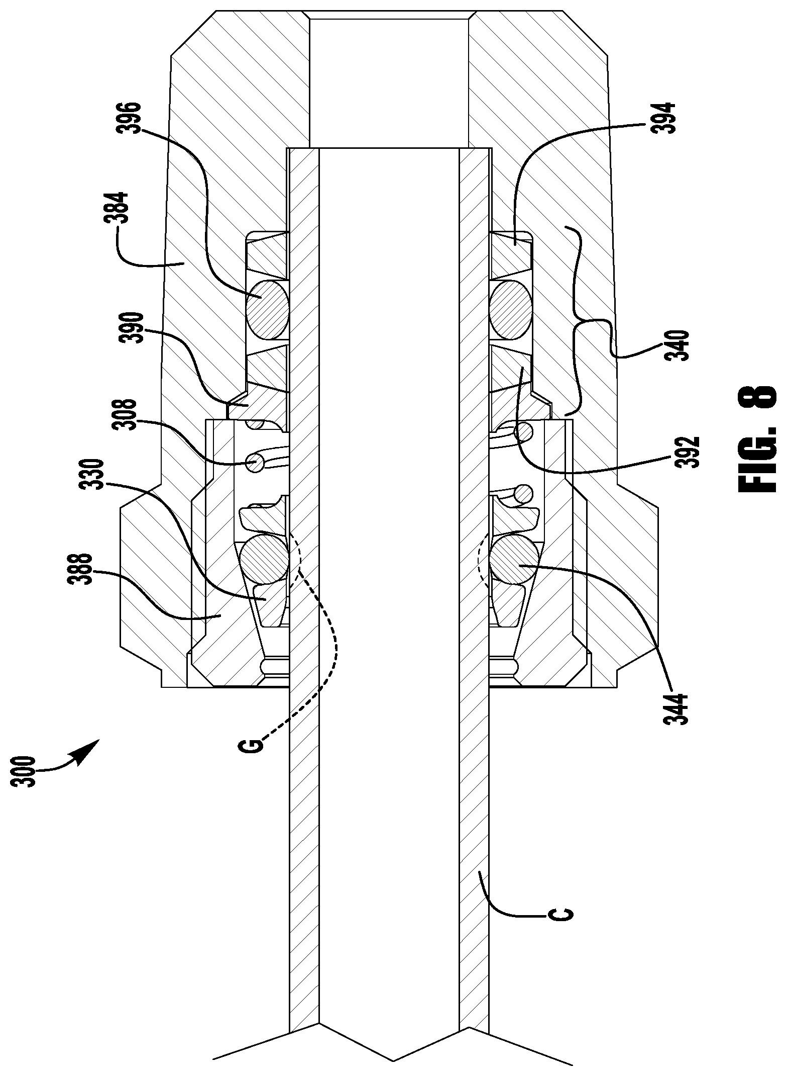 Patent US11781688 Figure 8 – Push to connect conduit fitting assemblies and arrangements