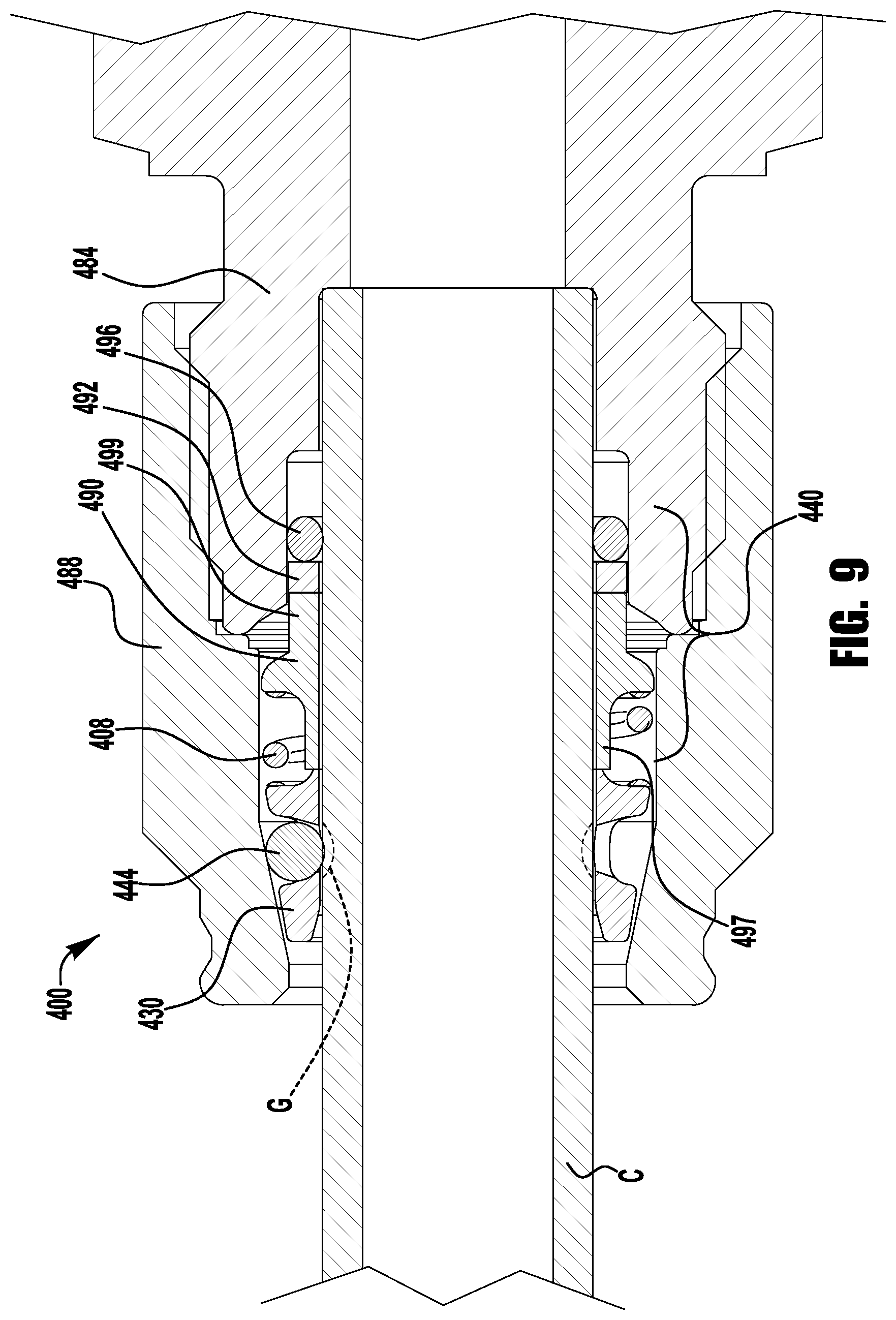 Patent US11781688 Figure 9 – Push to connect conduit fitting assemblies and arrangements