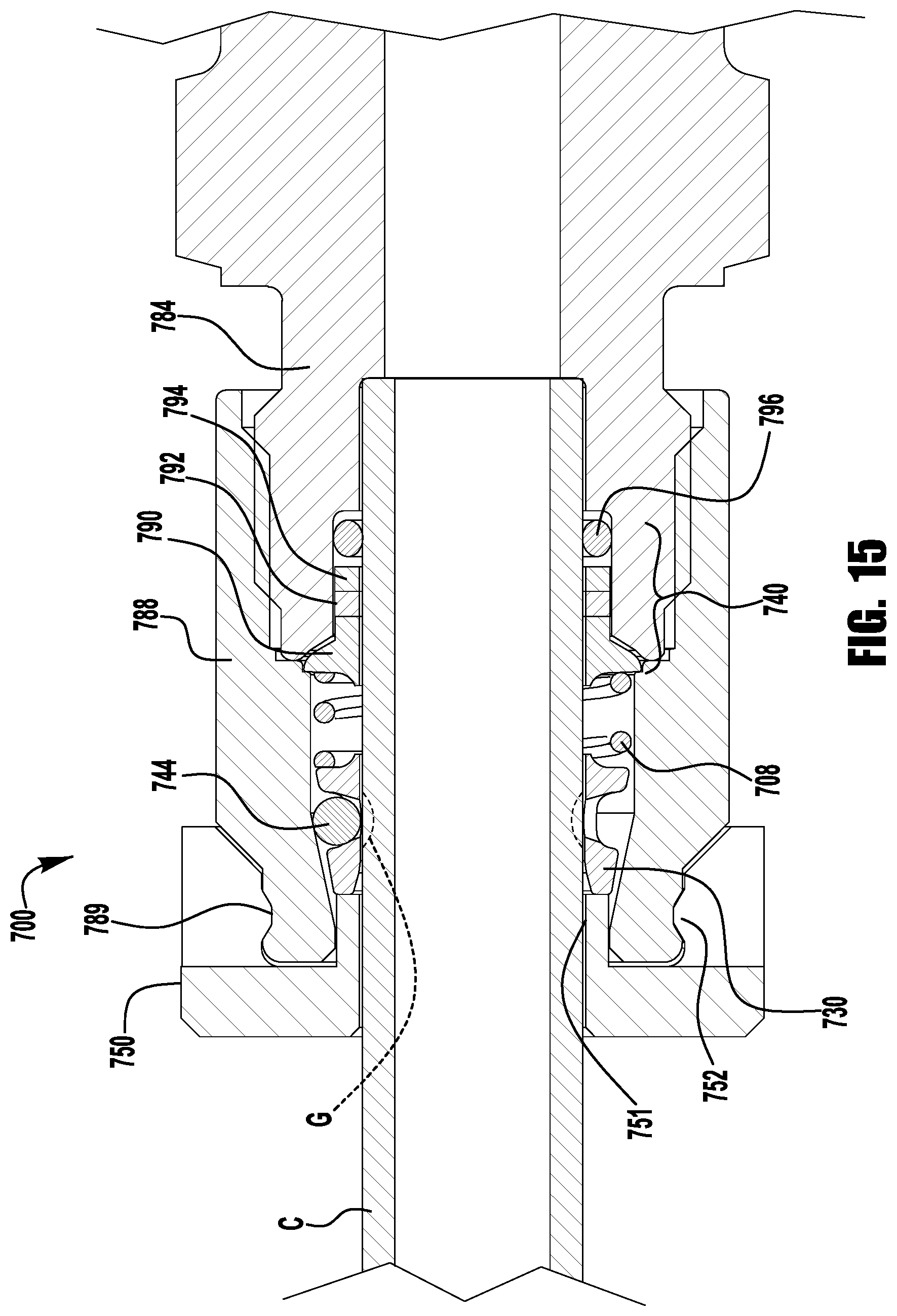 Patent US11781688 Figure 16 – Push to connect conduit fitting assemblies and arrangements