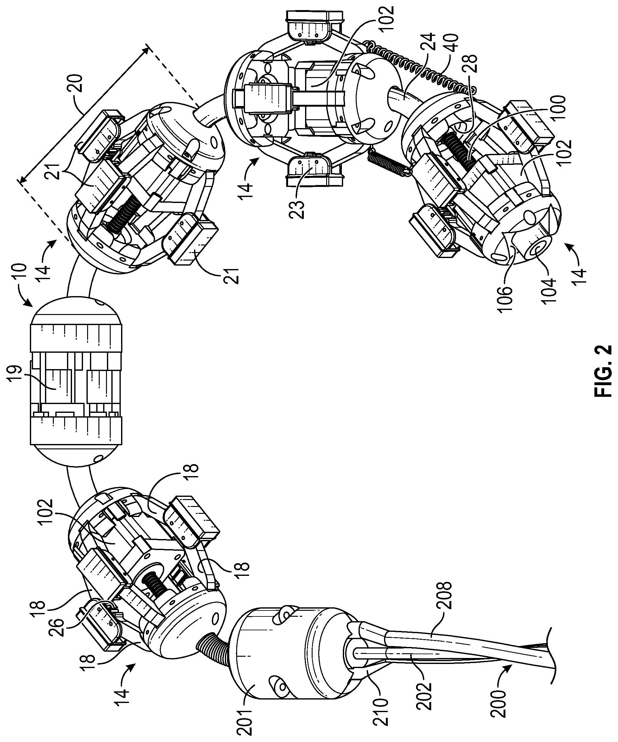 Patent US11781698 Figure 2 – Modular robotic crawler with hybrid locomotion for inspection of small diameter pipe