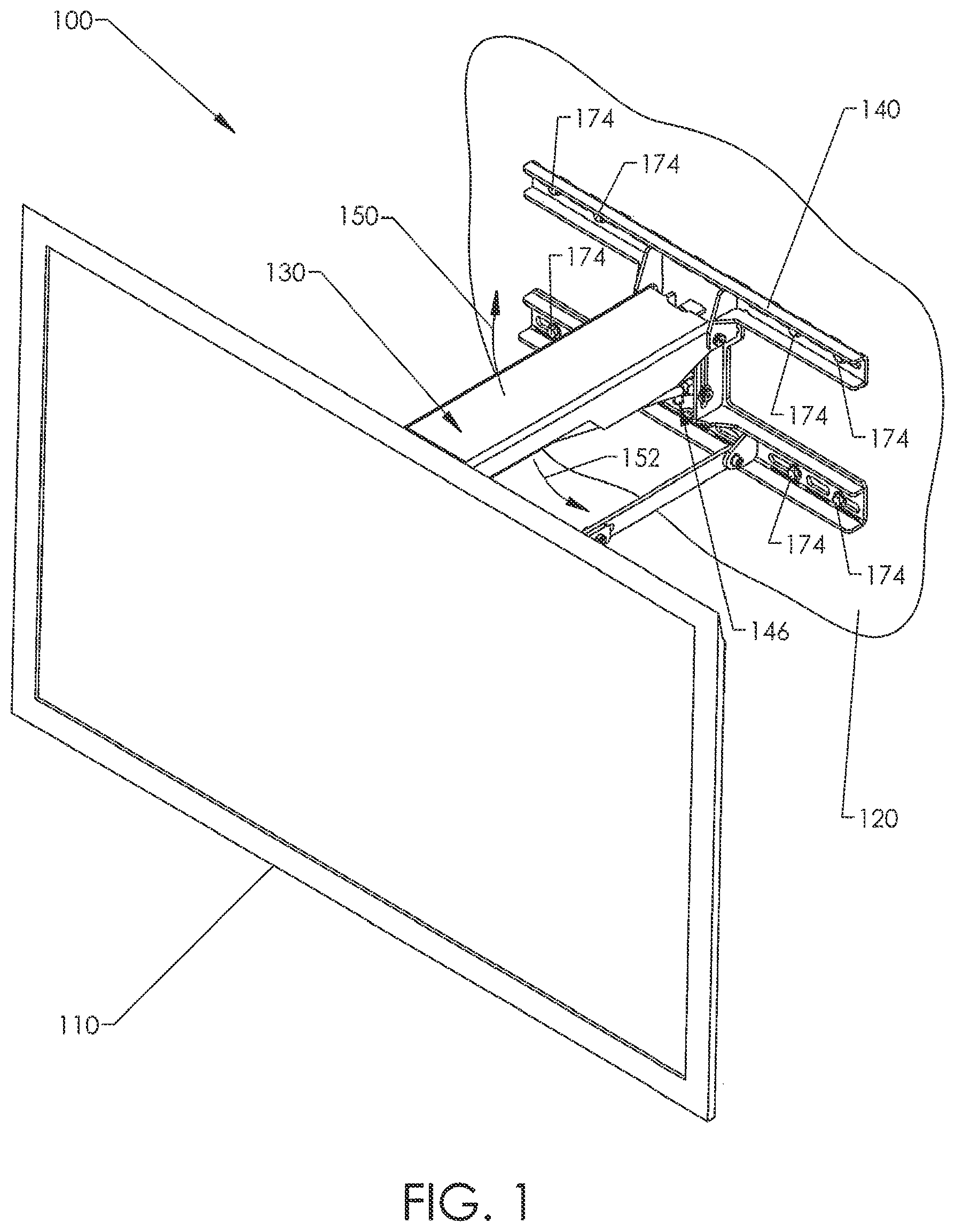 Patent US11781703 Figure 1 – Adjustable mounting systems for televisions