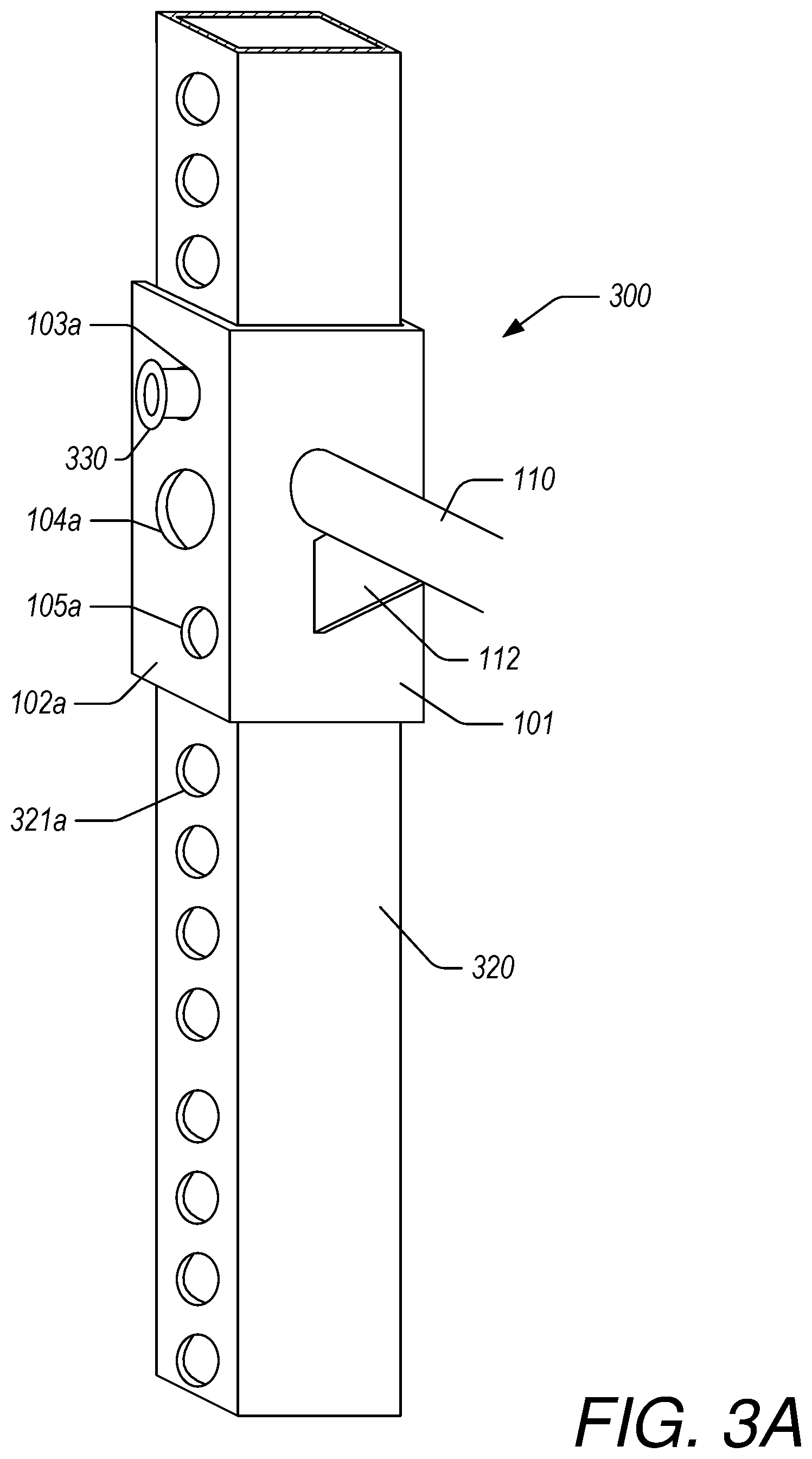 Patent US11781711 Figure 3 – Multi-use mounting bracket with extension and internal support rod for gym accessories