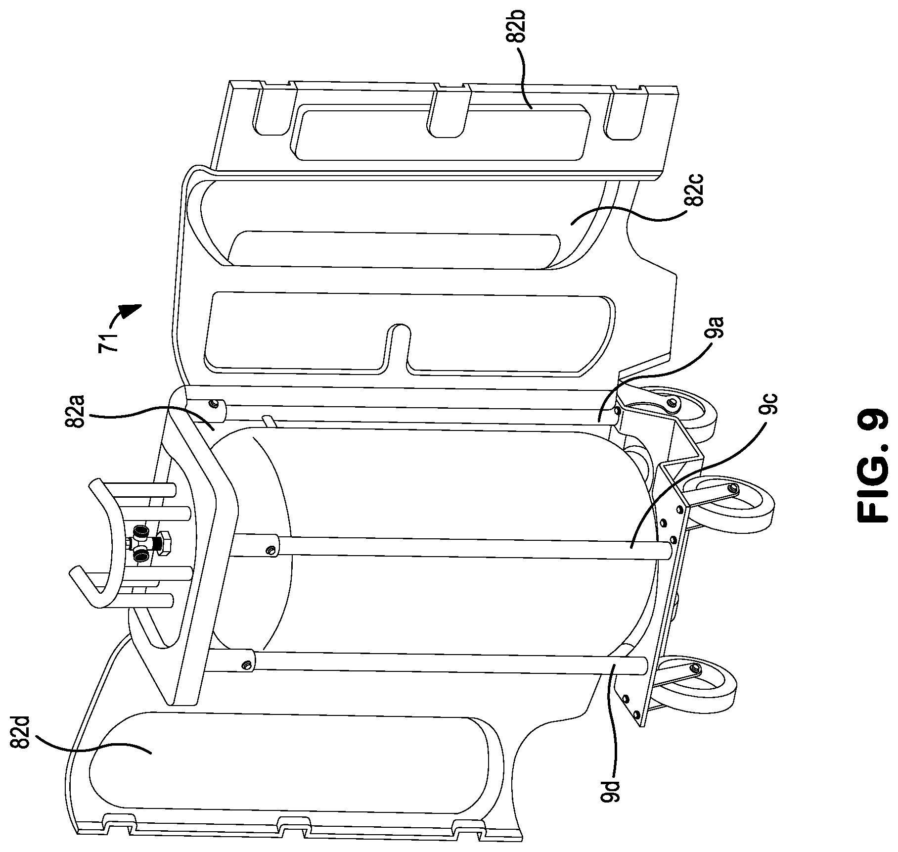 Patent US11781713 Figure 12 – Mobile support assembly for holding and transporting a container