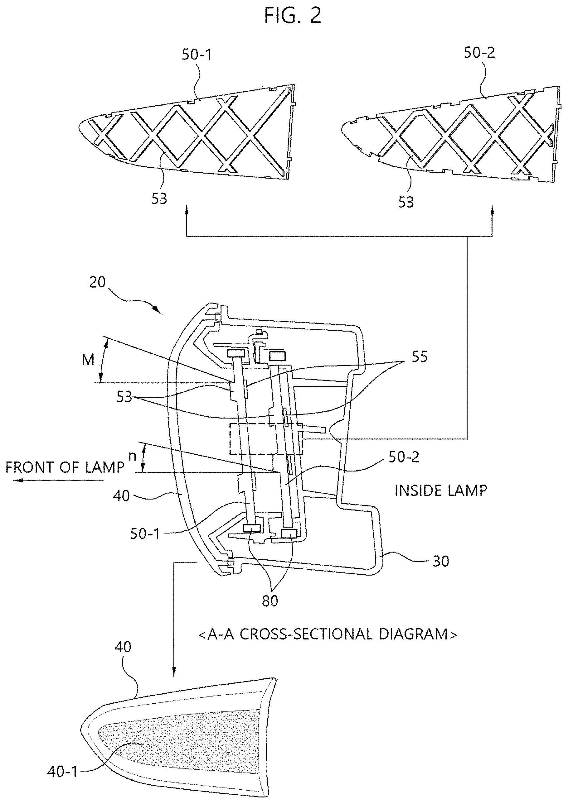 Patent US11781720 Figure 2 – Black image type hidden light lamp and vehicle having the same