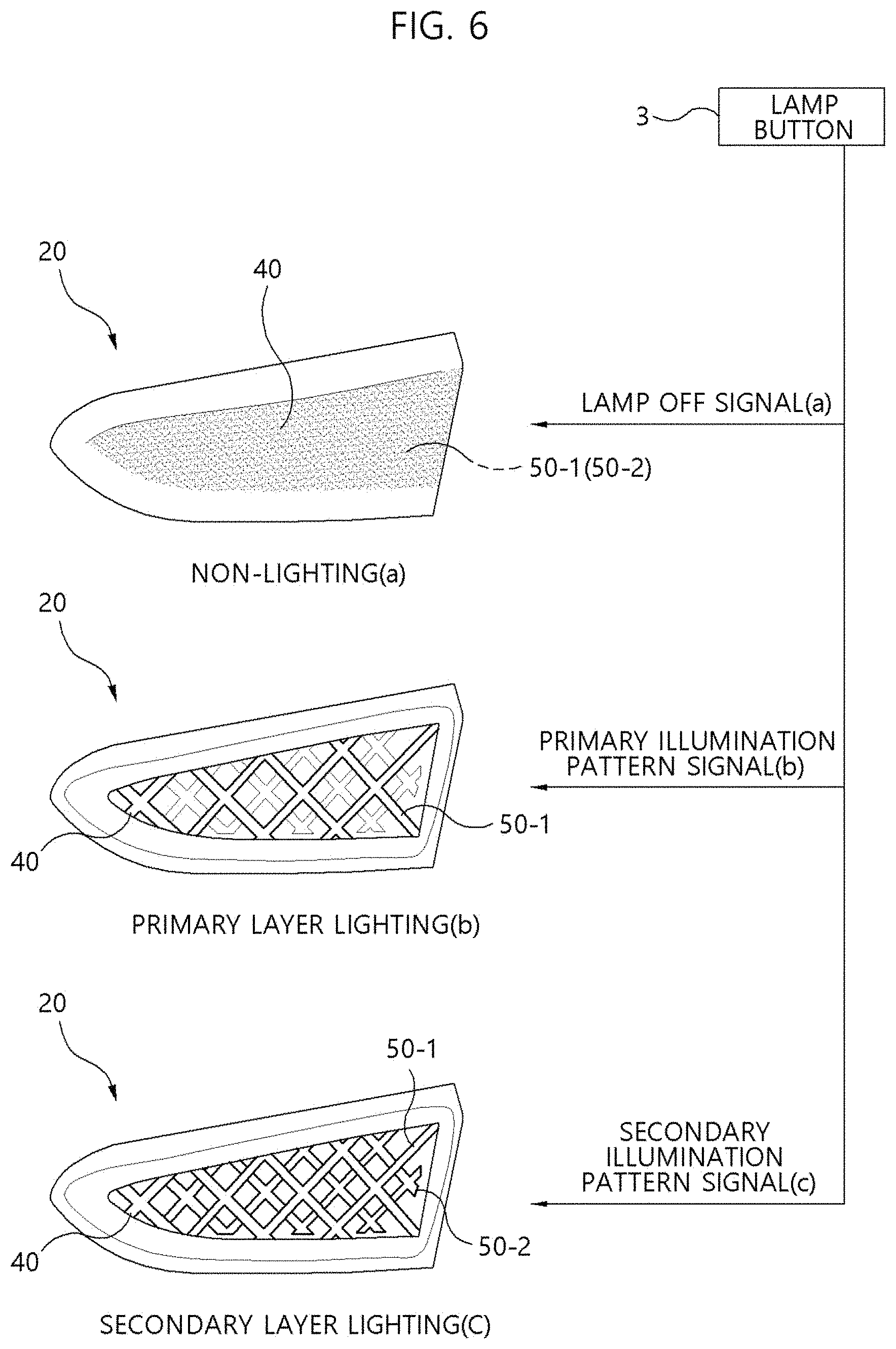 Patent US11781720 Figure 6 – Black image type hidden light lamp and vehicle having the same