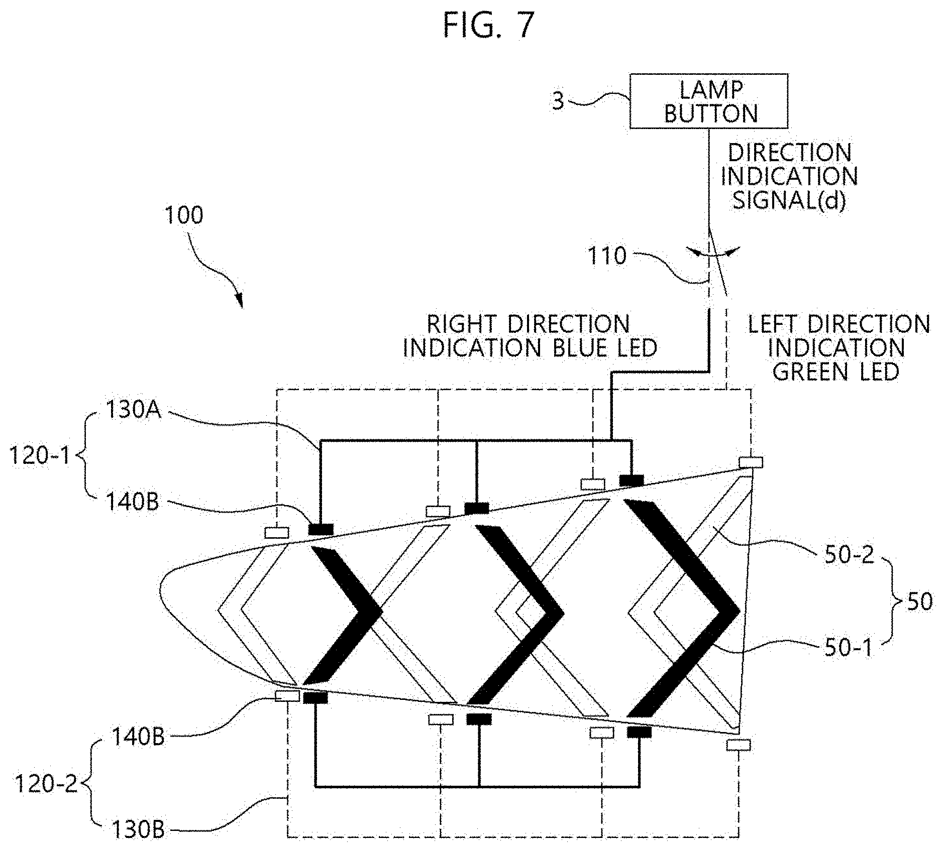 Patent US11781720 Figure 7 – Black image type hidden light lamp and vehicle having the same
