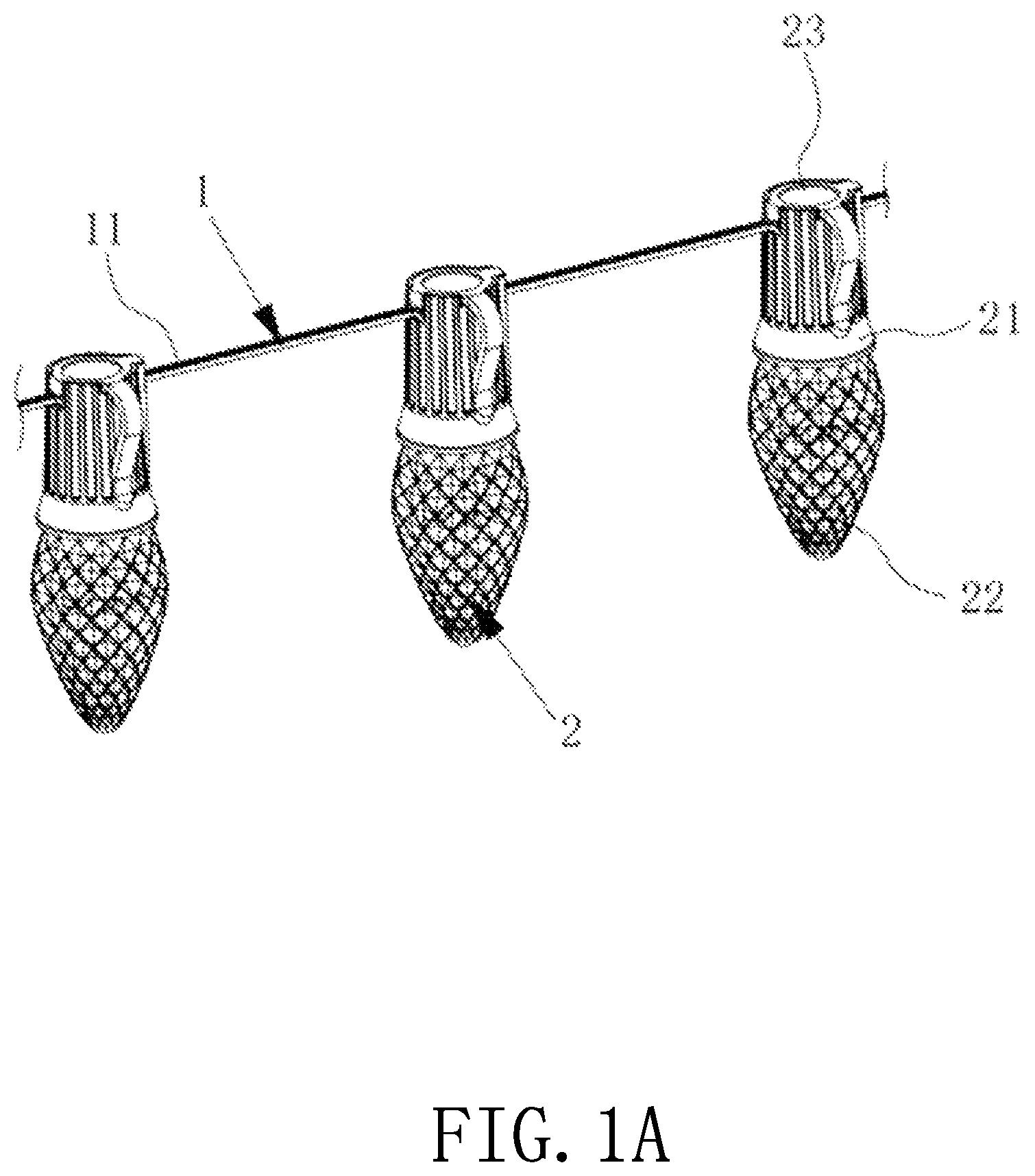 Patent US11781744 Figure 1 – Light string assembly with wire holes