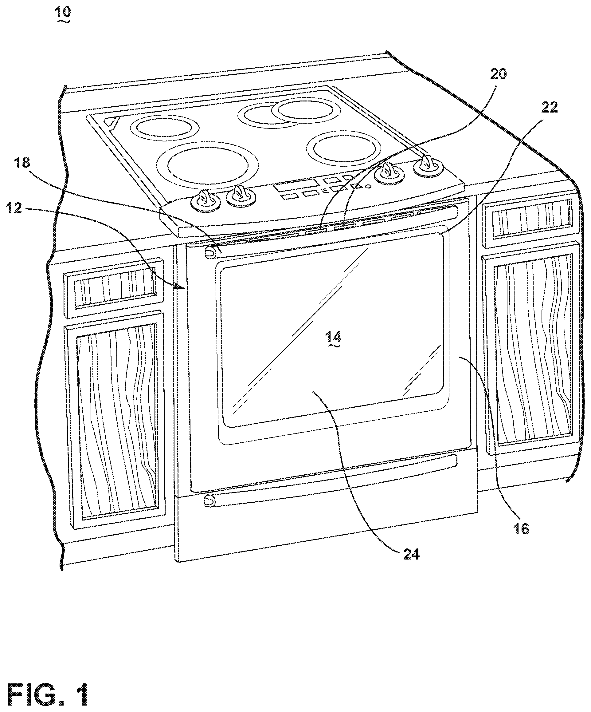 Patent US11781750 Figure 1 – Oven door assembly