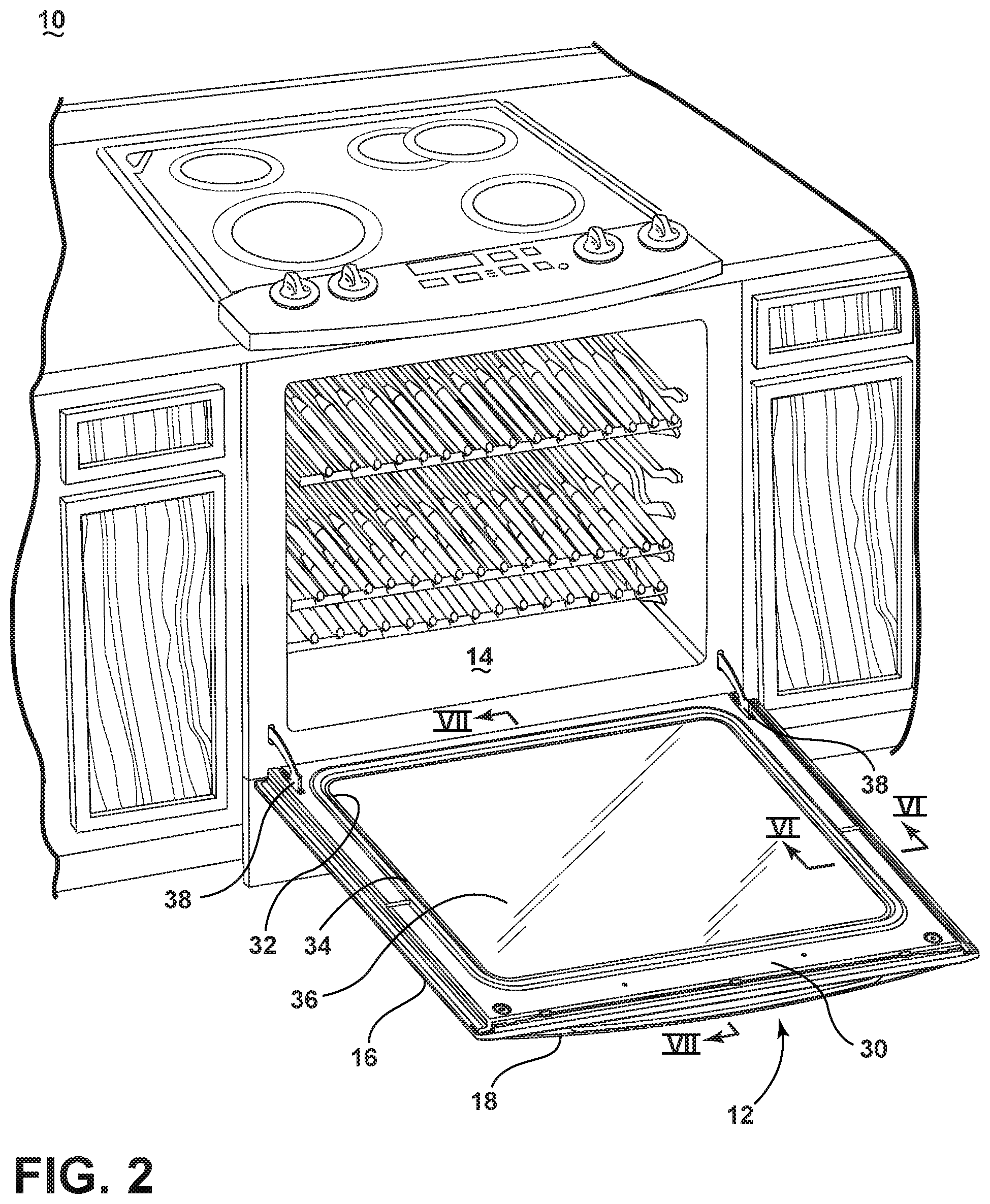 Patent US11781750 Figure 2 – Oven door assembly